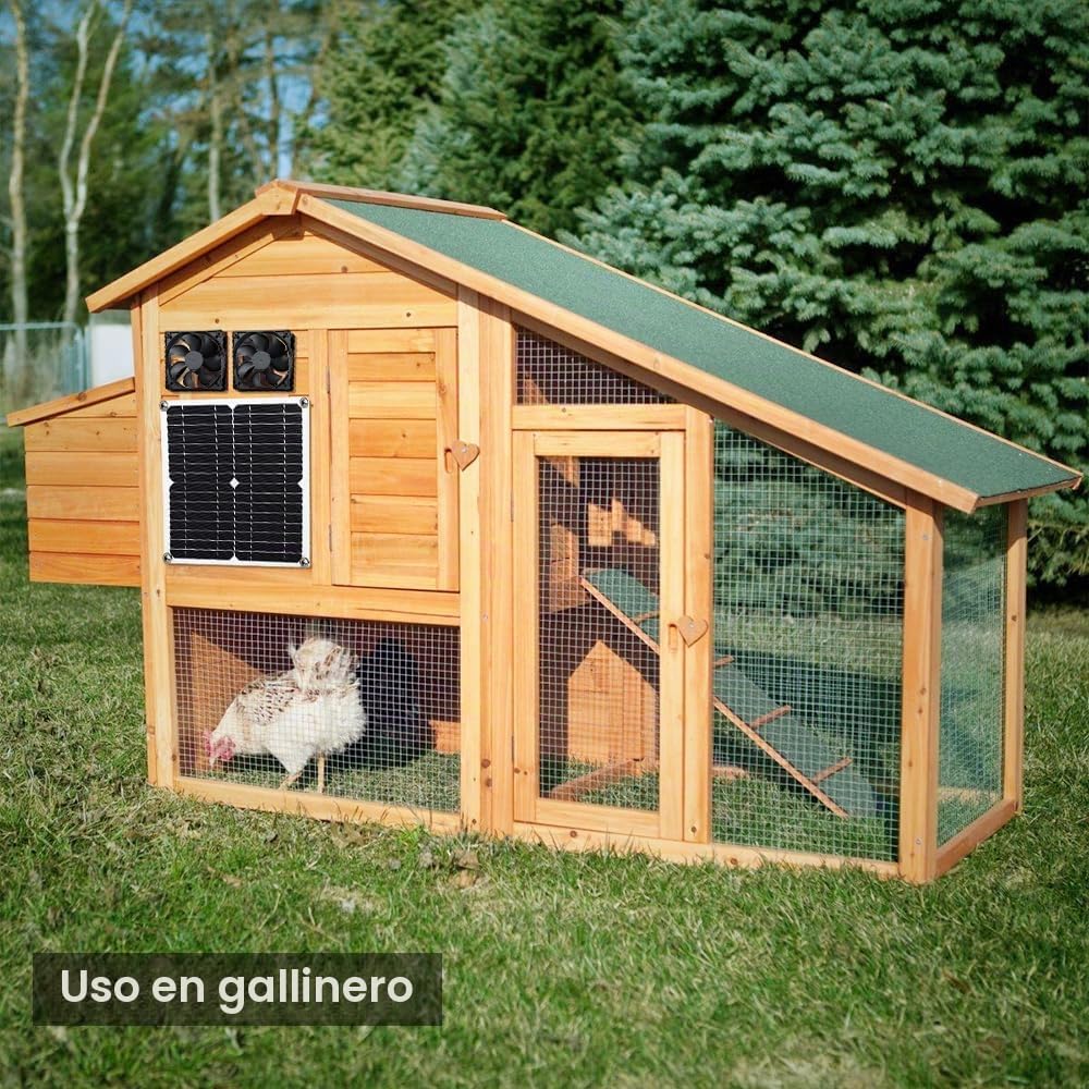 Kit de ventilador dual de panel solar resistente a la intemperie de 12 W con ventilador de CC para gallineros pequeños, invernaderos, cobertizos, casetas de mascotas, escape de ventana