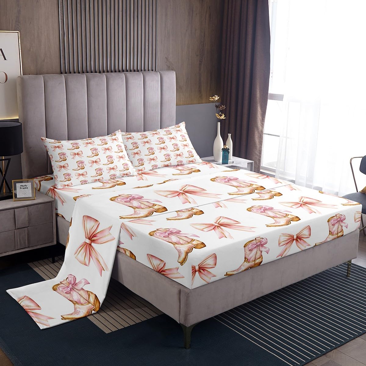 Drap de cowgirl occidental doux parure de lit 4 pièces patchwork doré