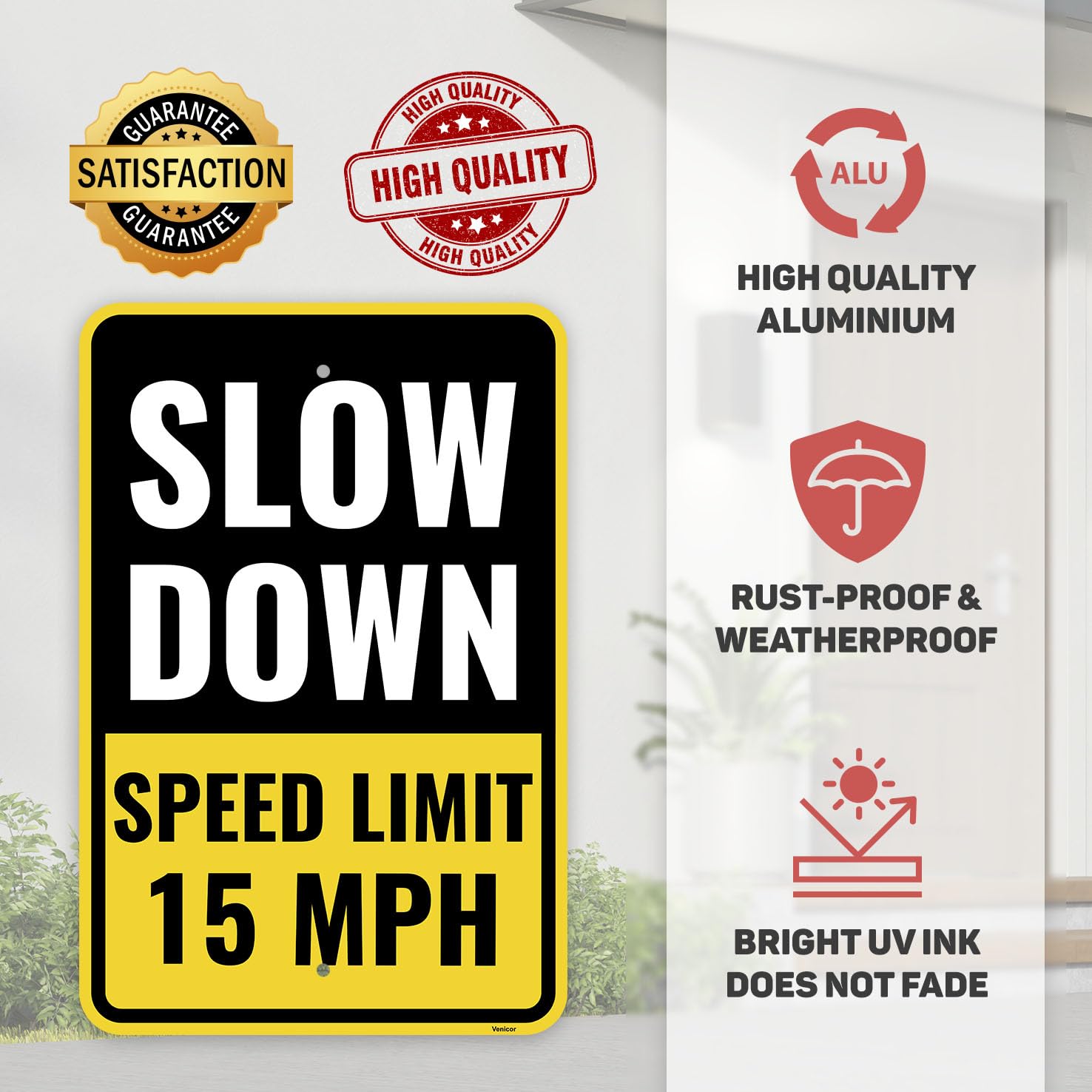4 Pack Slow Down Speed Limit 15MPH Signs 12"x18" Reflective Aluminum - View #10