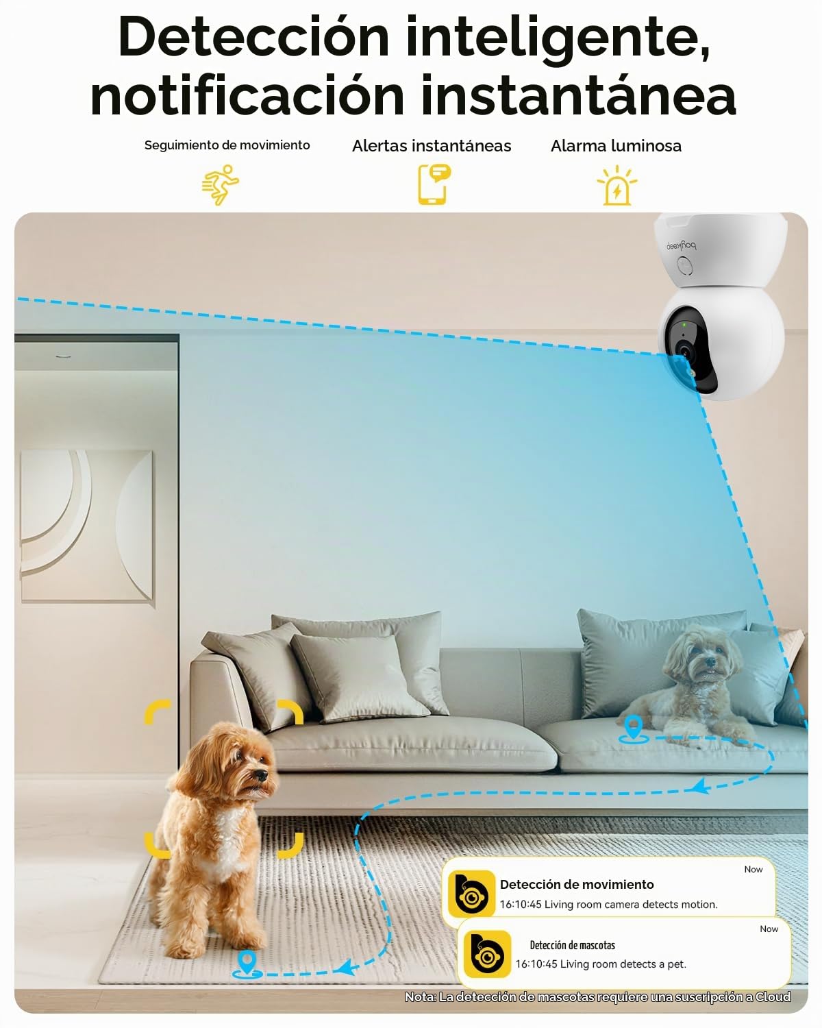BoyKeep Cámara de interior, cámaras de vigilancia 2K para seguridad del hogar con detección de movimiento, cámara para mascotas interior con aplicación, visión nocturna a color, audio bidireccional