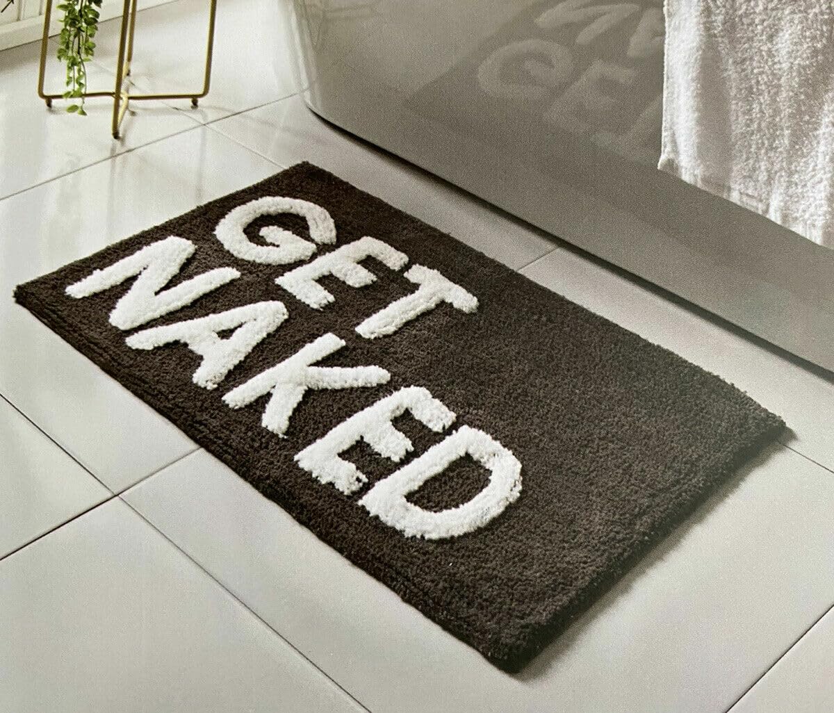 Fyne-Finds 50x80cm Super Soft Non-Slip White Grey Get Naked Tufted Bath Mat Water Absorbent Bathroom Rug Design
