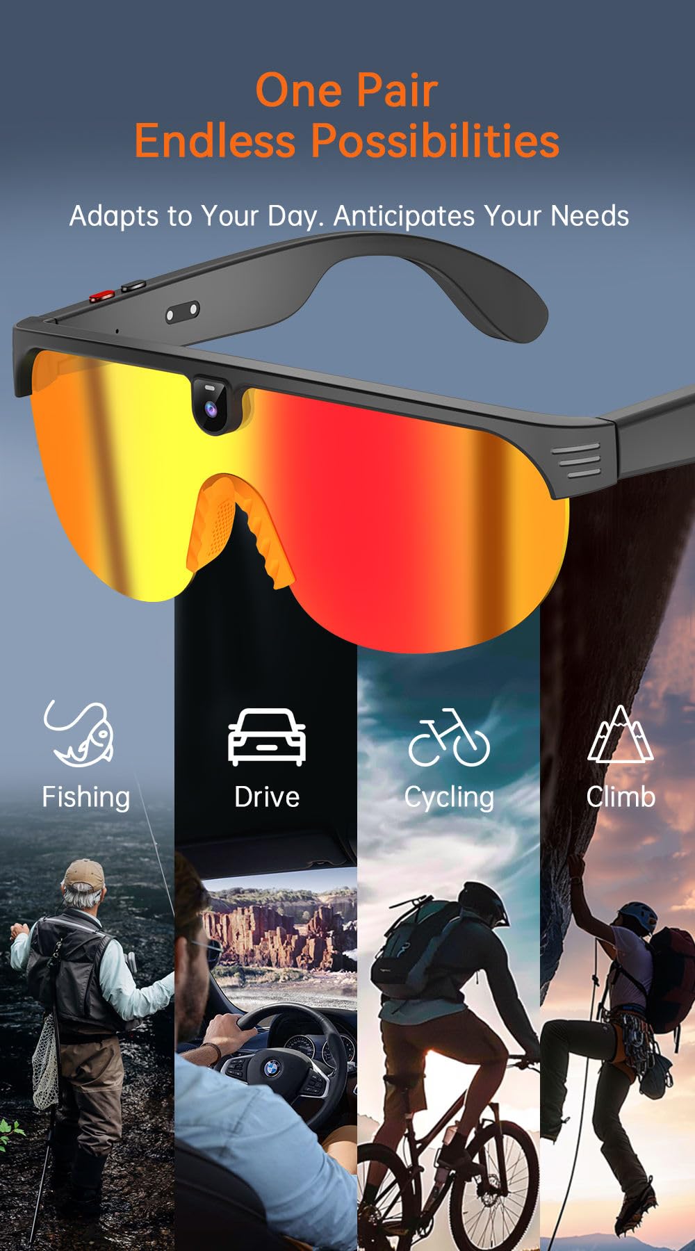 Générique 2026 Lunettes Smartglasses AI Caméra Full HD 290mAh Haute AutonomieProtection UV, Bluetooth, Musique, Traduction