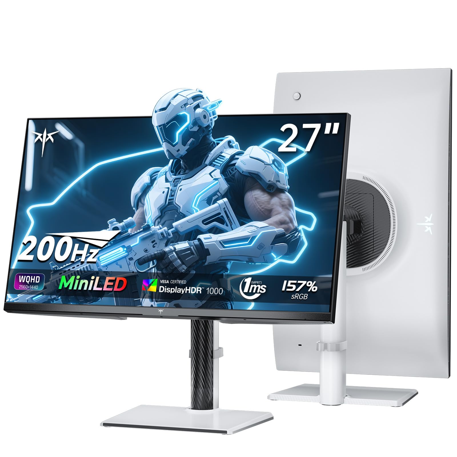 KTC Mini LED Monitor 27 Inch | Gaming Monitor | 2K@200Hz(210Hz OC) QHD (2560x1440P) | VESA Display HDR1000 | 1ms | Adaptive Sync | 157% sRGB | HDMIx2, DPx1 | White M27T6S
