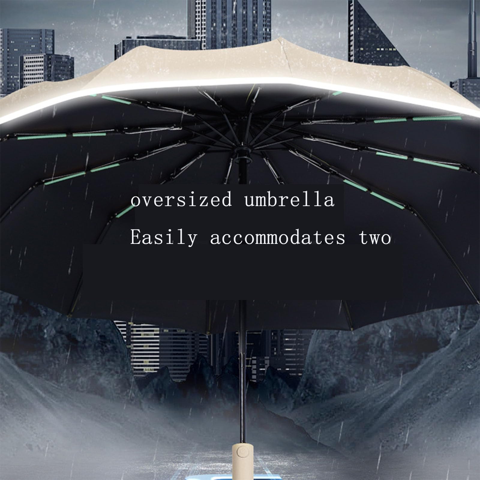 Odwrócony parasol z odblaskowymi paskami, przenośny składany parasol podróżny jest odpowiedni dla mężczyzn i kobiet w parasolu i słońcu (Beige)
