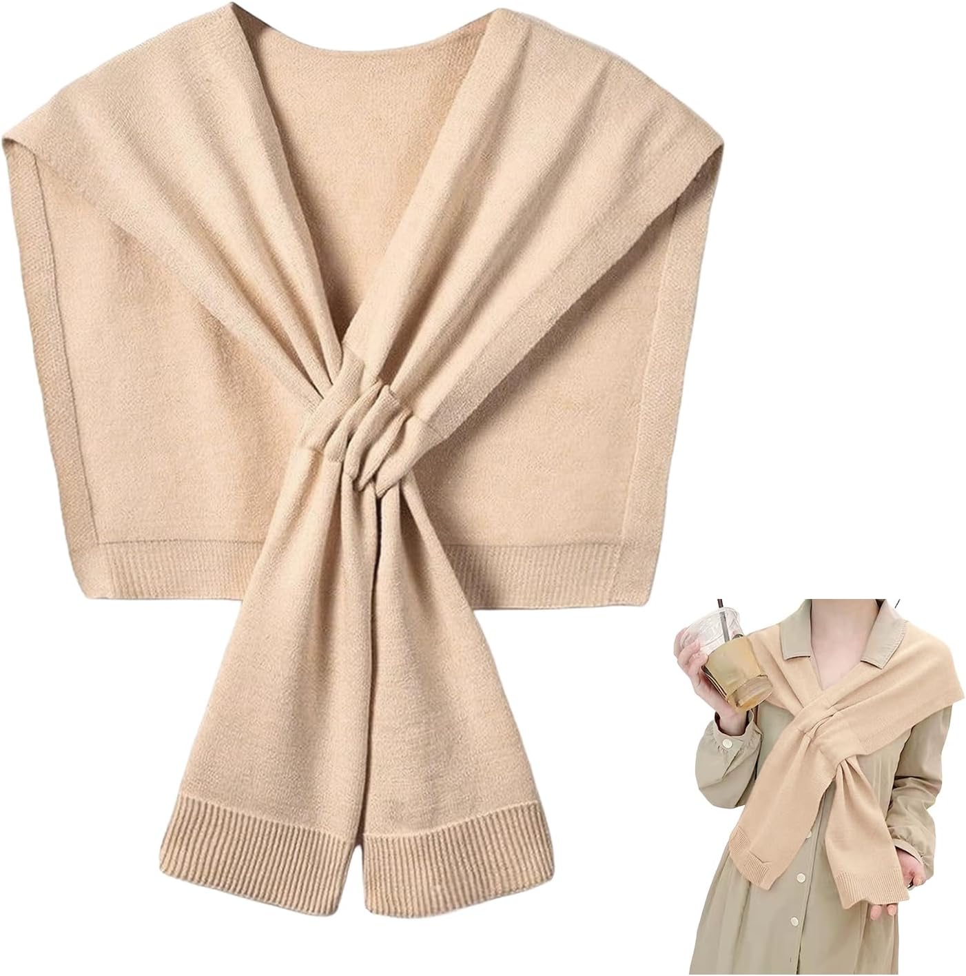 Sweater Shawl Wraps for Women Fashion Knitted Shoulder Shawls Ponchos Casual Sweaters Scarf Cape Wraps with Sleeves