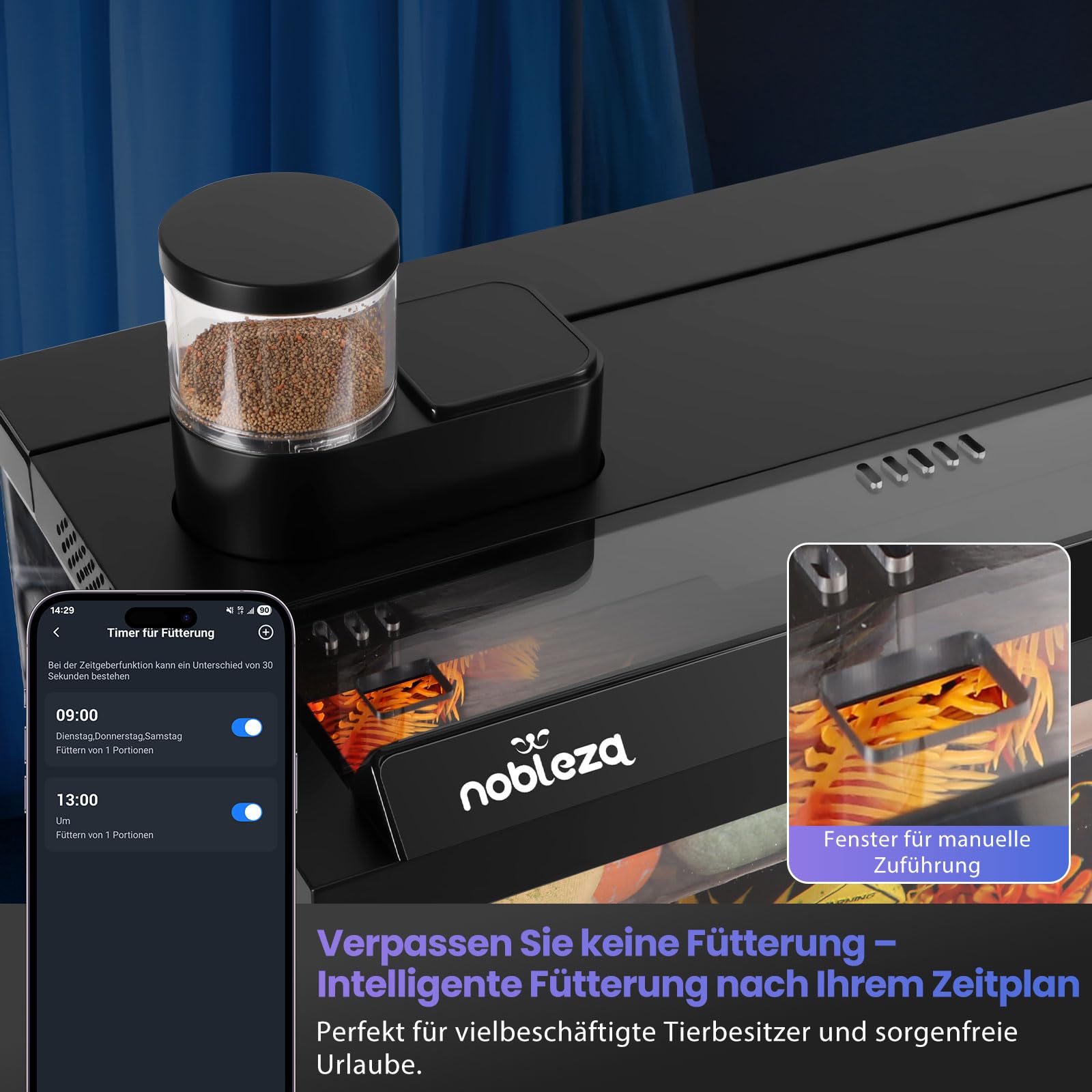 Nobleza Smart Aquarium 30L, WiFi Aquarium Set Komplett mit App-Steuerung, EIN-klick-Wasserwechsel, Automatischer Fütterer, Ultra-Weiß-Glas Nano Aquarium für Anfänger & Büro, 44x24x28.5cm |