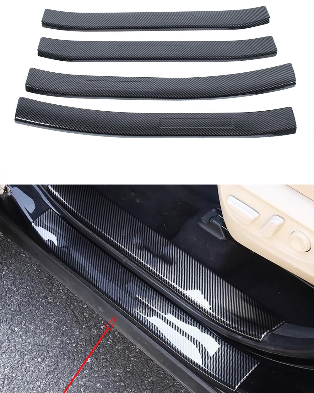 Car Accessories fit for Toyota Highlander Fuel Version 2020-2025 ABS Carbon Fiber Look Door Sill Scuff Plate Guard