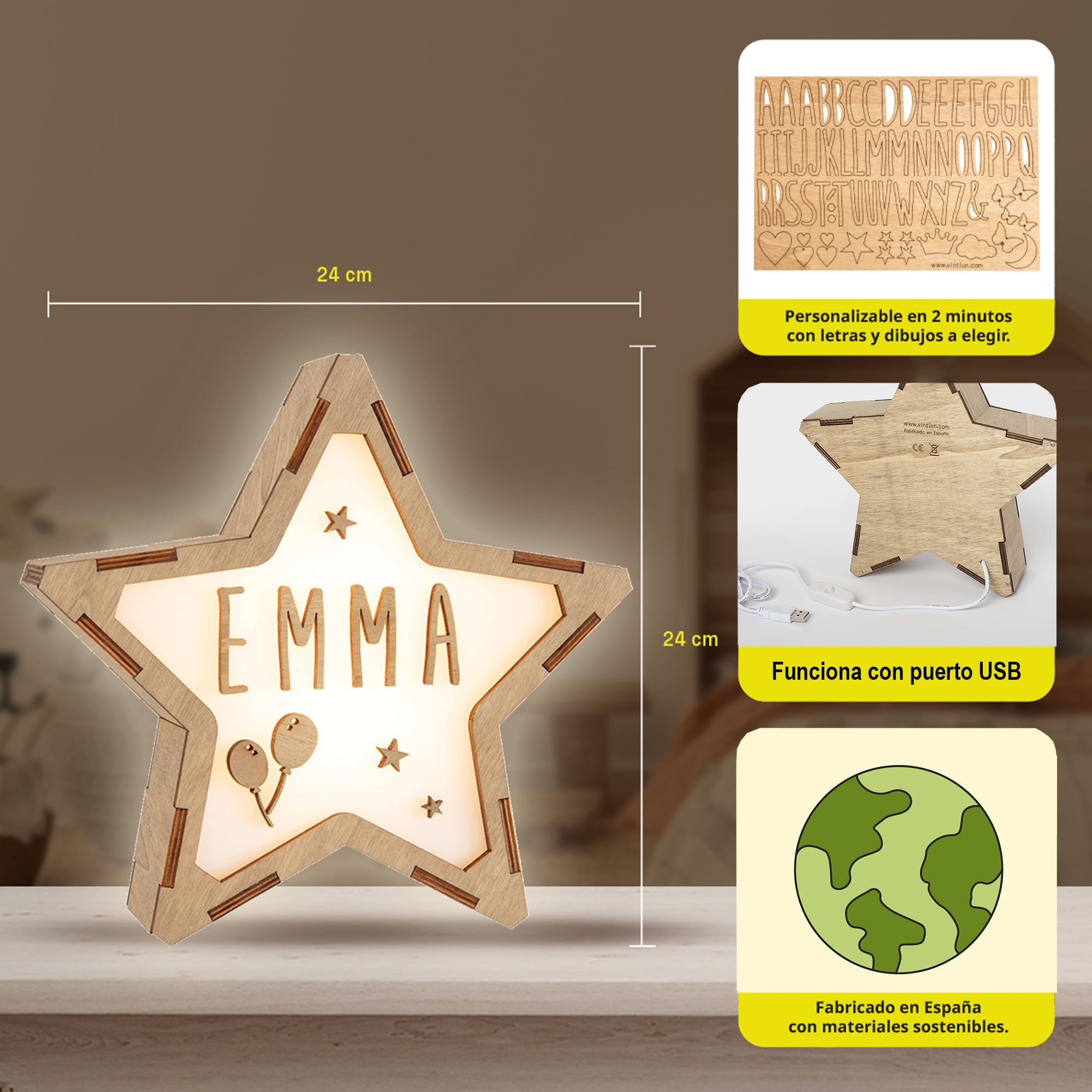 WONDEE Vintiun Lámpara Personalizada de Mesita de Noche - Cosas/Regalos para Bebés Recién Nacidos Originales, Luz Nocturna Infantil Quitamiedos Estrella - Regalos niños 0 1 2 3 4 5 6 7 8 9 10 años