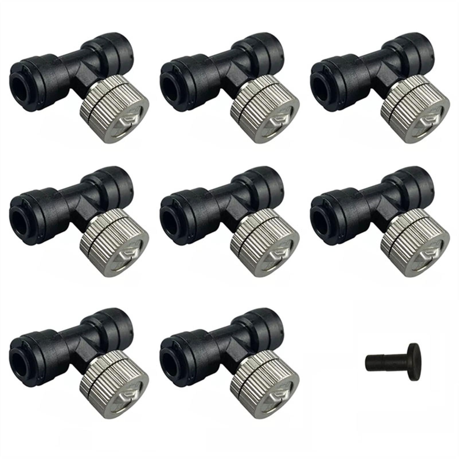 SOHNVWTGD Brass Mister Nozzles Low Pressure Fan Shaped Misting Nozzles with 1/4'' Tees for Cooling System, Flat Fan Fog Mist Nozzle Water Mister Sprinkle for Patio Garden, 0.019" Orifice(10pack)