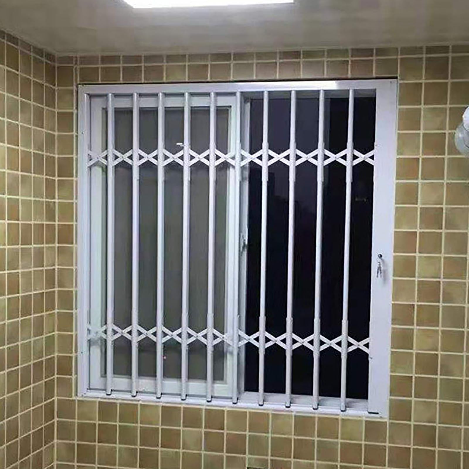 MLYAYE White Retractable Burglar Bar Grill with Locks, Interior Accordion Window Anti Theft Guard Balustrade for Safety Protection, Customizable Size(50x110cm/20x43in)