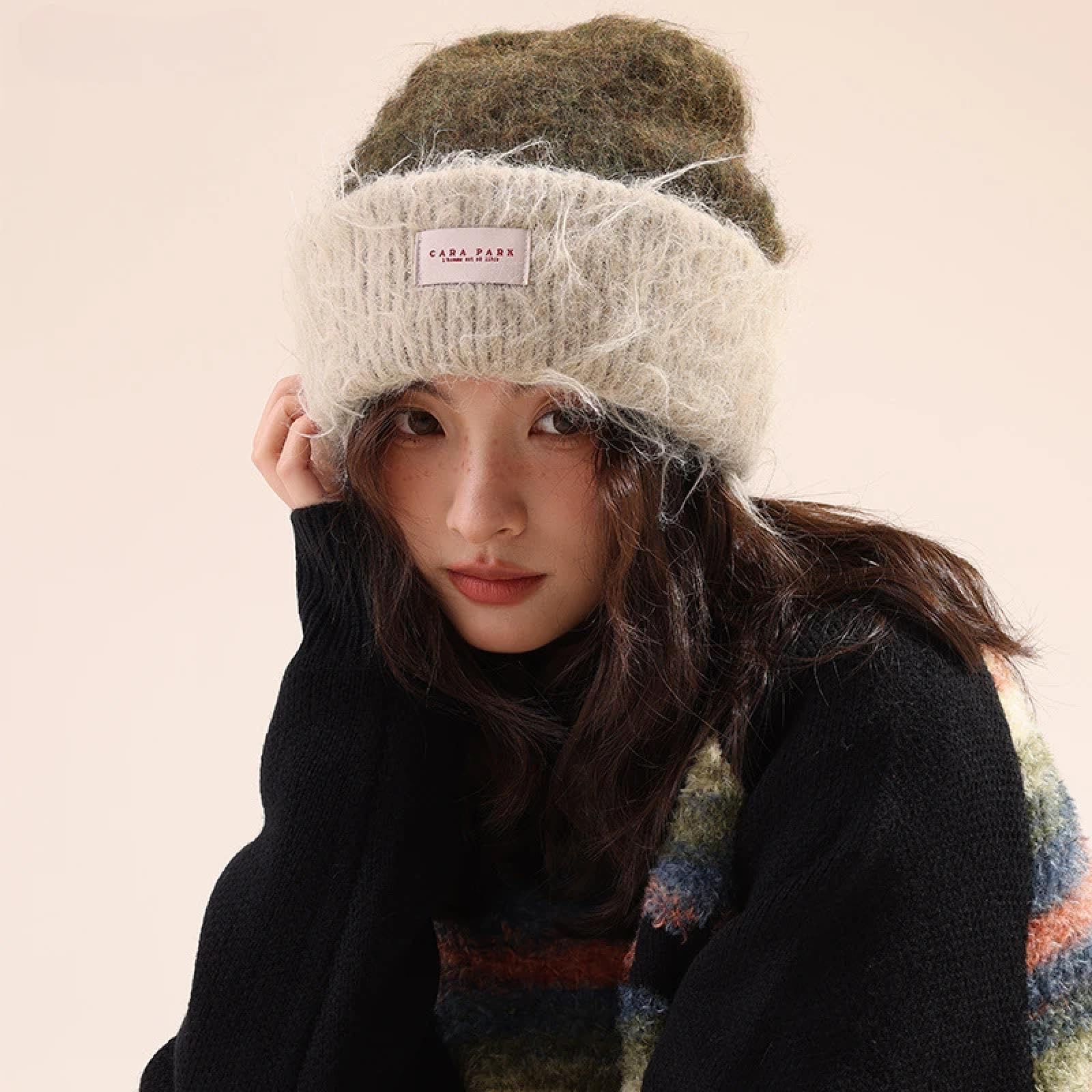 Casquettes Bonnets Chapeaux Bonnet Tricoté Bonnet Chapeau Bonnet en Peluche Épais Et Chaud De Couleur Contrastée pour Femme, Bonnet Tricoté Polyvalent, Décontracté, Chaud, À La Mode, pour L'