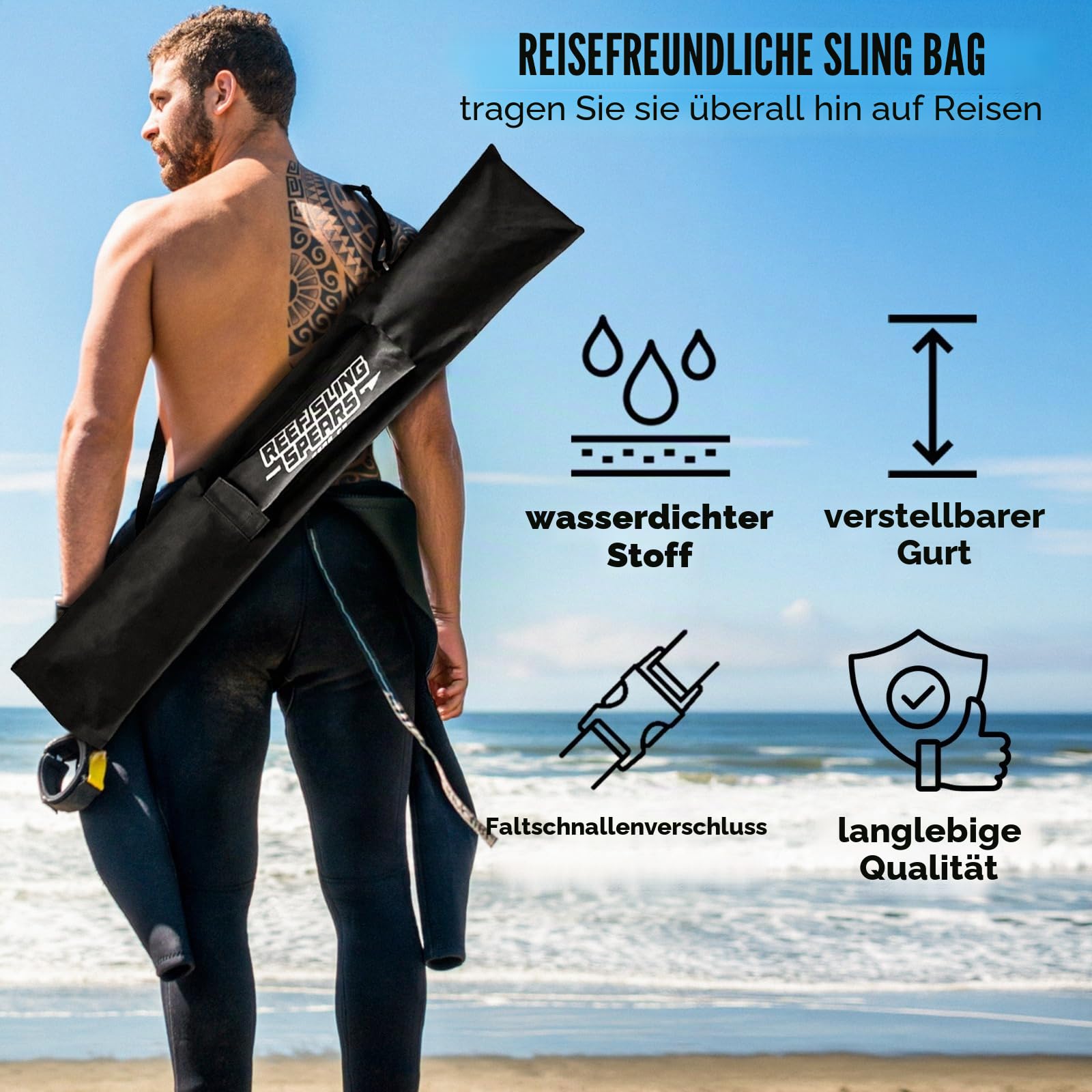 Hawaiian Sling Fishing Speer Set – Reise Fiberglas Pole Speer Harpune zum Speerfischen mit 3 Zinken Paralyzer Spitzen 5' – Angelschnurhalter und Reisetasche enthalten für Speerangelausrüstung