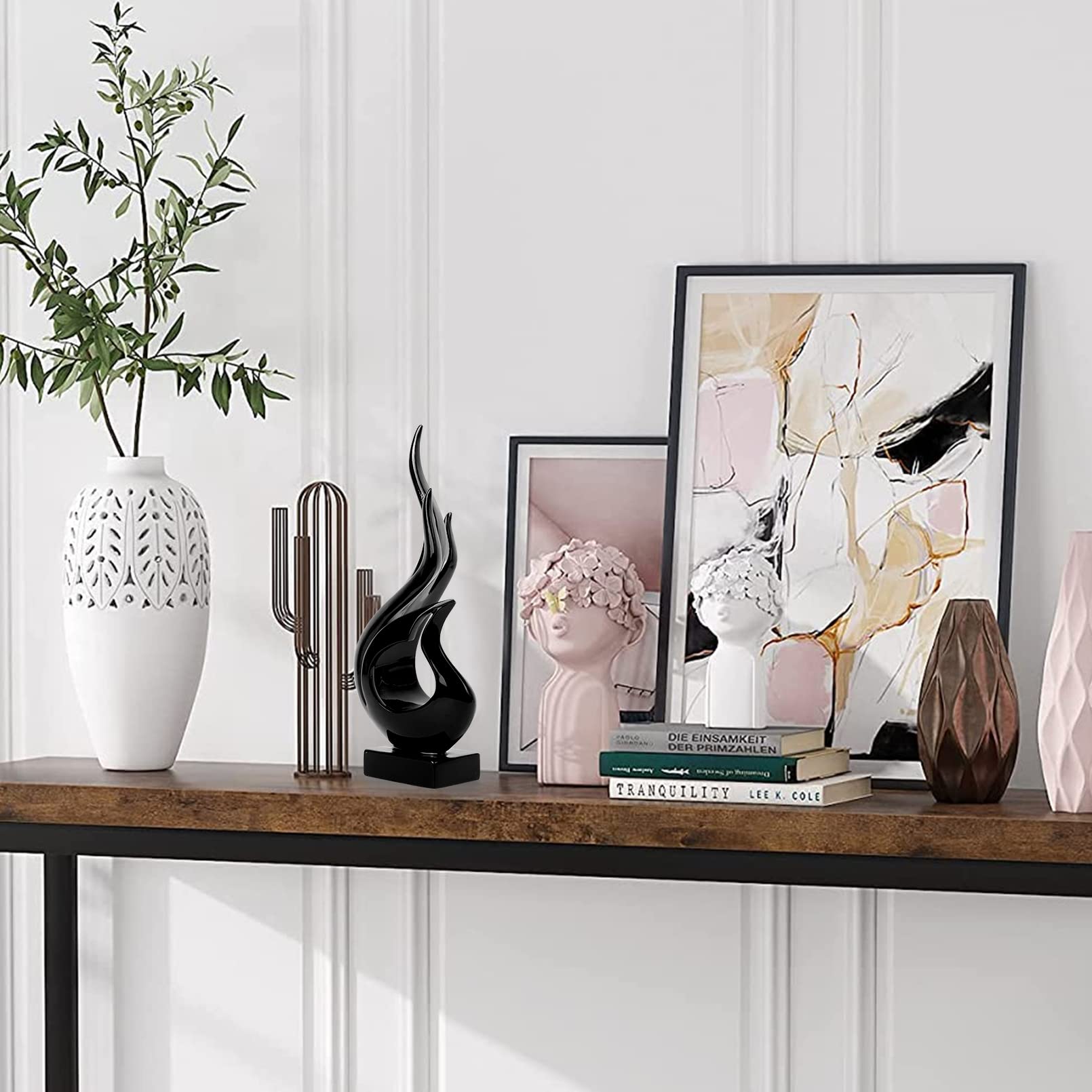 Aoneky Scultura Fiamma, Astratto Statua Mano Arte- Scultura Decorazione per Soggiorno, Tavolo da Pranzo, Libreria, Tavolo, Camera Da Letto Figurine, Resina (Nero)