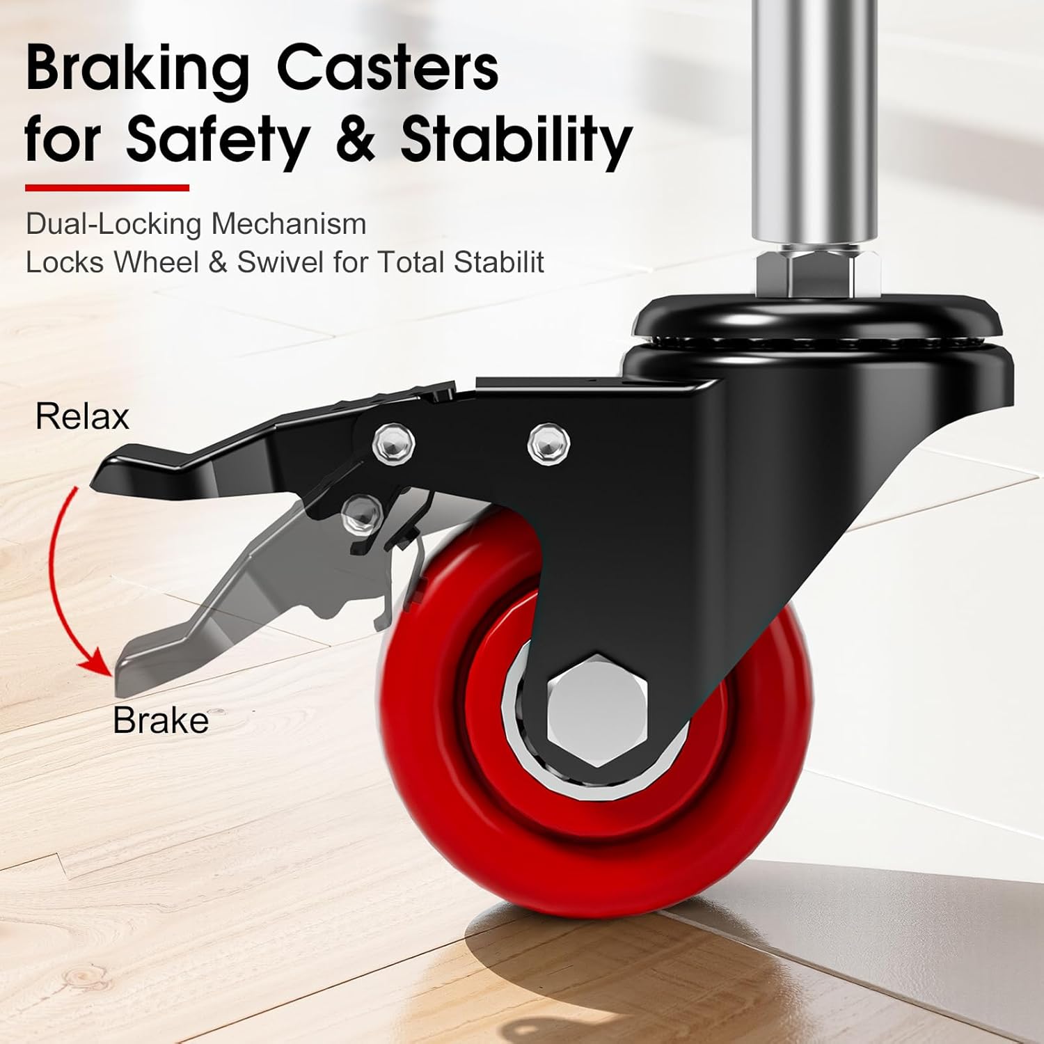 Caster Wheels 2000 LBS, Threaded Stem Casters Set of 4 Heavy Duty,1/2"-16 x 1(Stem Diameter 1/2", Length 1"), Dual Locking Caster, Industrial Castor Wheels for Furniture,Carts