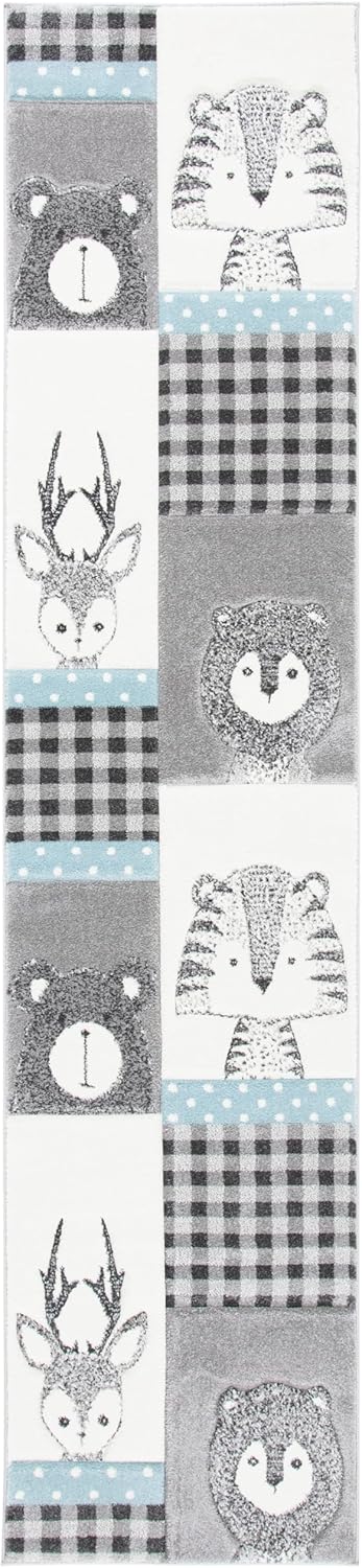 SAFAVIEH Carousel Kids Collection Runner Rug - 2'3" x 10', Grey & Ivory, Animal Design, Non-Shedding & Easy Care, Ideal for High Traffic Areas for Boys & Girls in Playroom, Nursery, Bedroom (CRK188B)