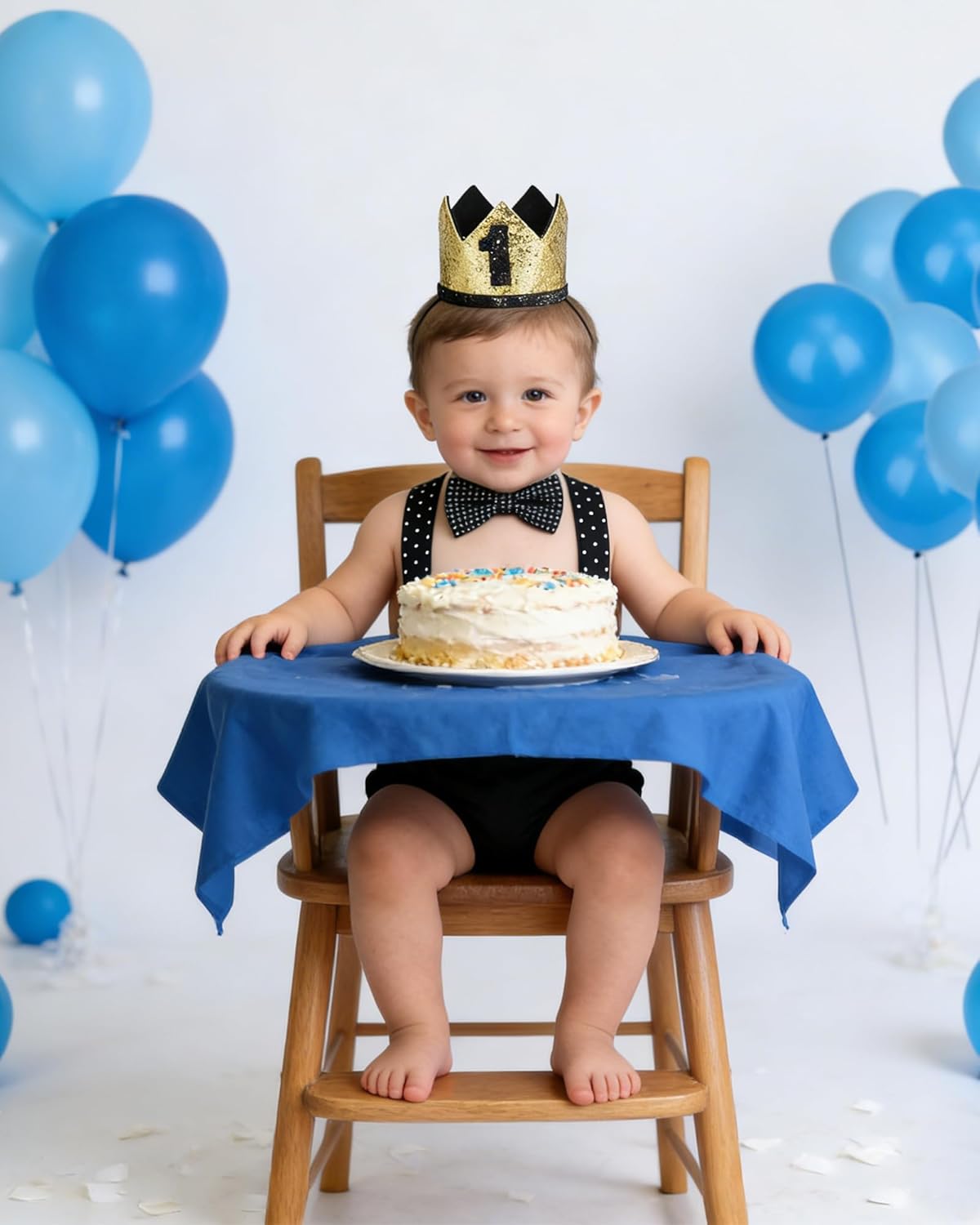 WELROG Baby Boys First Birthday Cake Smash Outfit Bow Tie Suspenders Bloomers Birthday Hat Sparkle Gold Set - Image 6