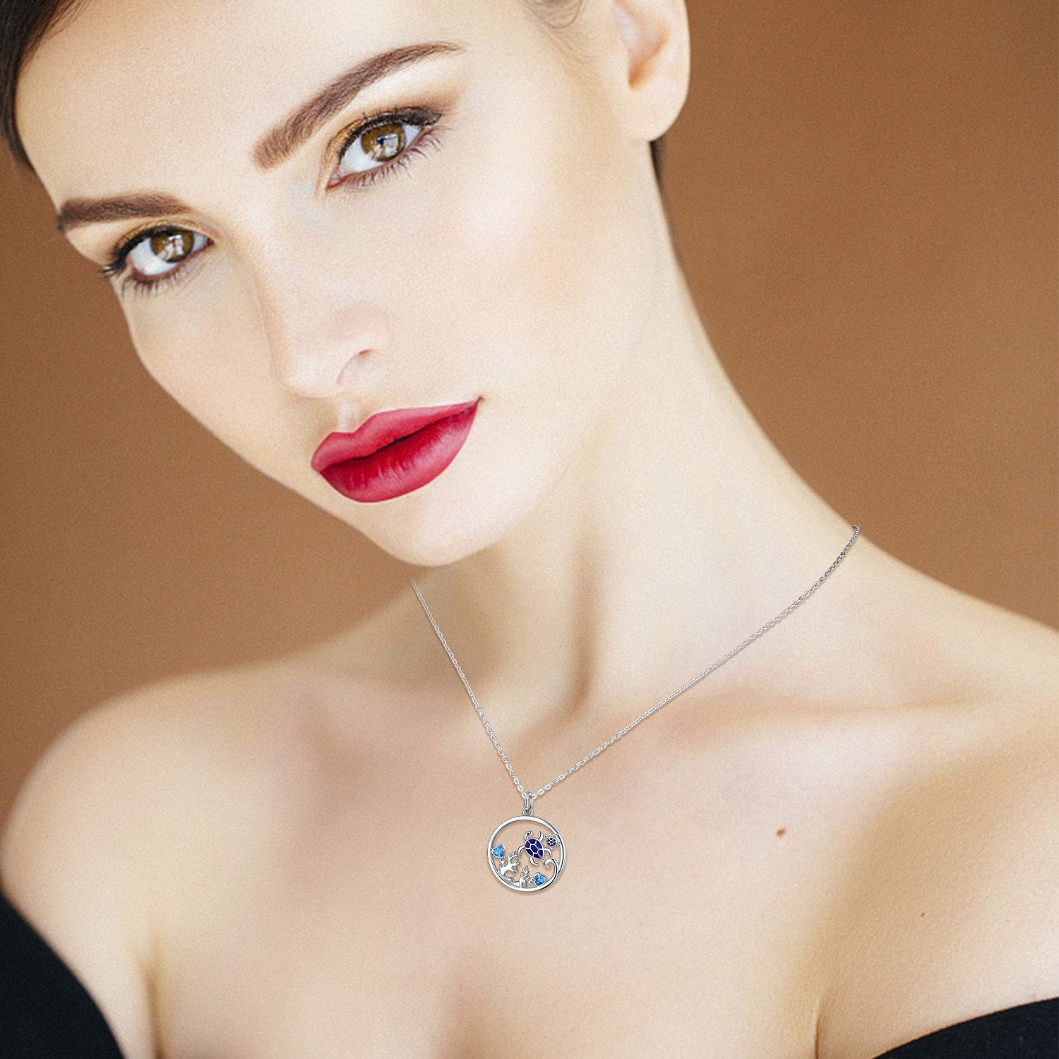 Collar con colgante de estrella de mar/tortuga con temática de océano para mujeres y niñas, collar de animales oceánicos de plata de 45,7 cm + 5 cm, Plata esterlina, circonita