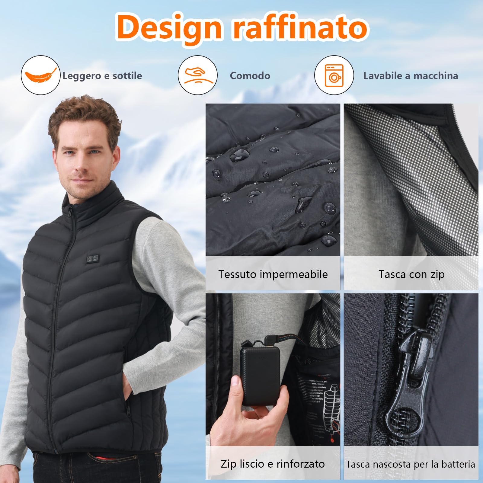 Gilet Riscaldabile per Uomo e Donna, Gilet Riscaldato USB con Batteria da 5 V 10000 mAh, Giacca Calda Invernale per Escursionismo, Caccia, Moto (IT, Testo, S, Regular, Regular, Nero)