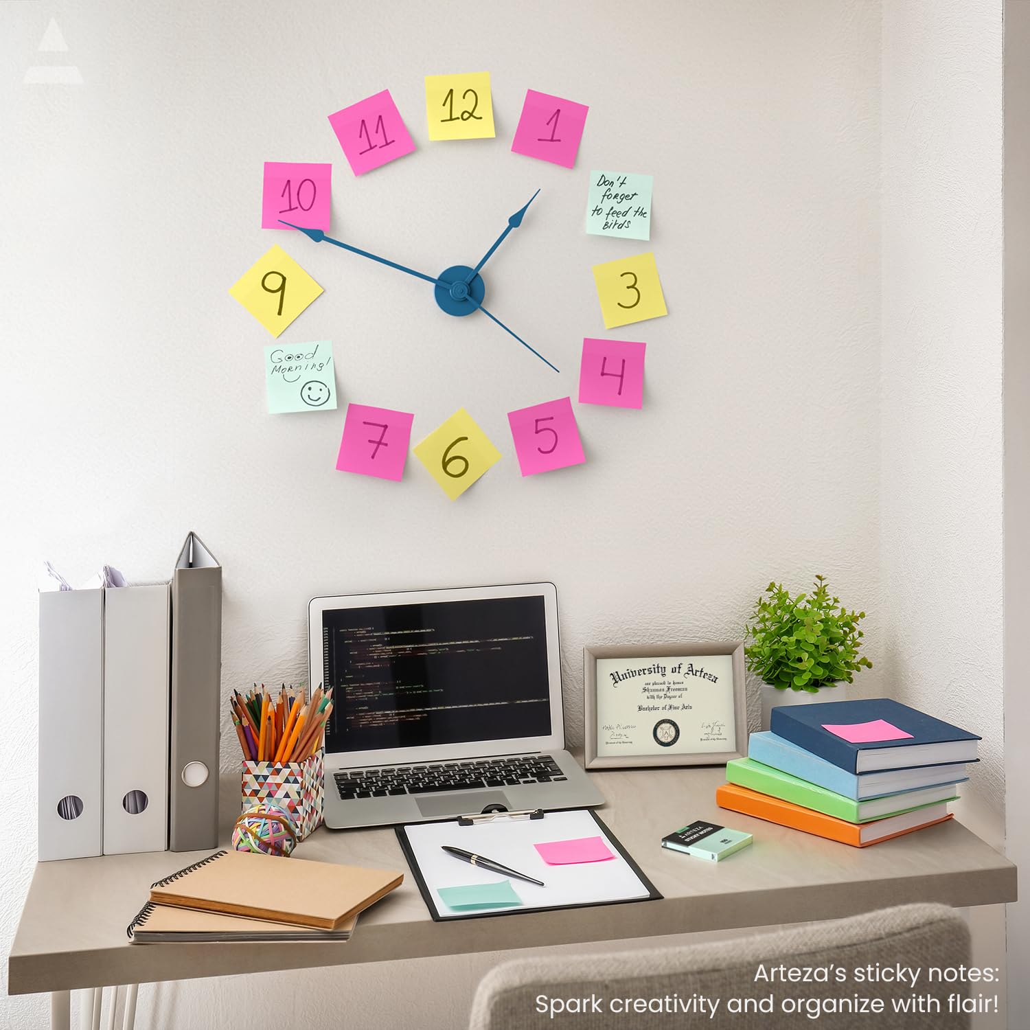 ARTEZA Notas adhesivas de 3 x 3 pulgadas, 48 blocs adhesivos (100 páginas por bloc), blocs de notas adhesivas a granel, notas adhesivas autoadhesivas multicolores, suministros escolares y de oficina,