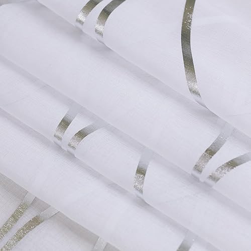 Miniatura 10 de Cortinas traslúcidas doradas y blancas de 63 pulgadas de largo, juego de 2 paneles para sala de estar, cortinas traslúcidas con aspecto de lino para