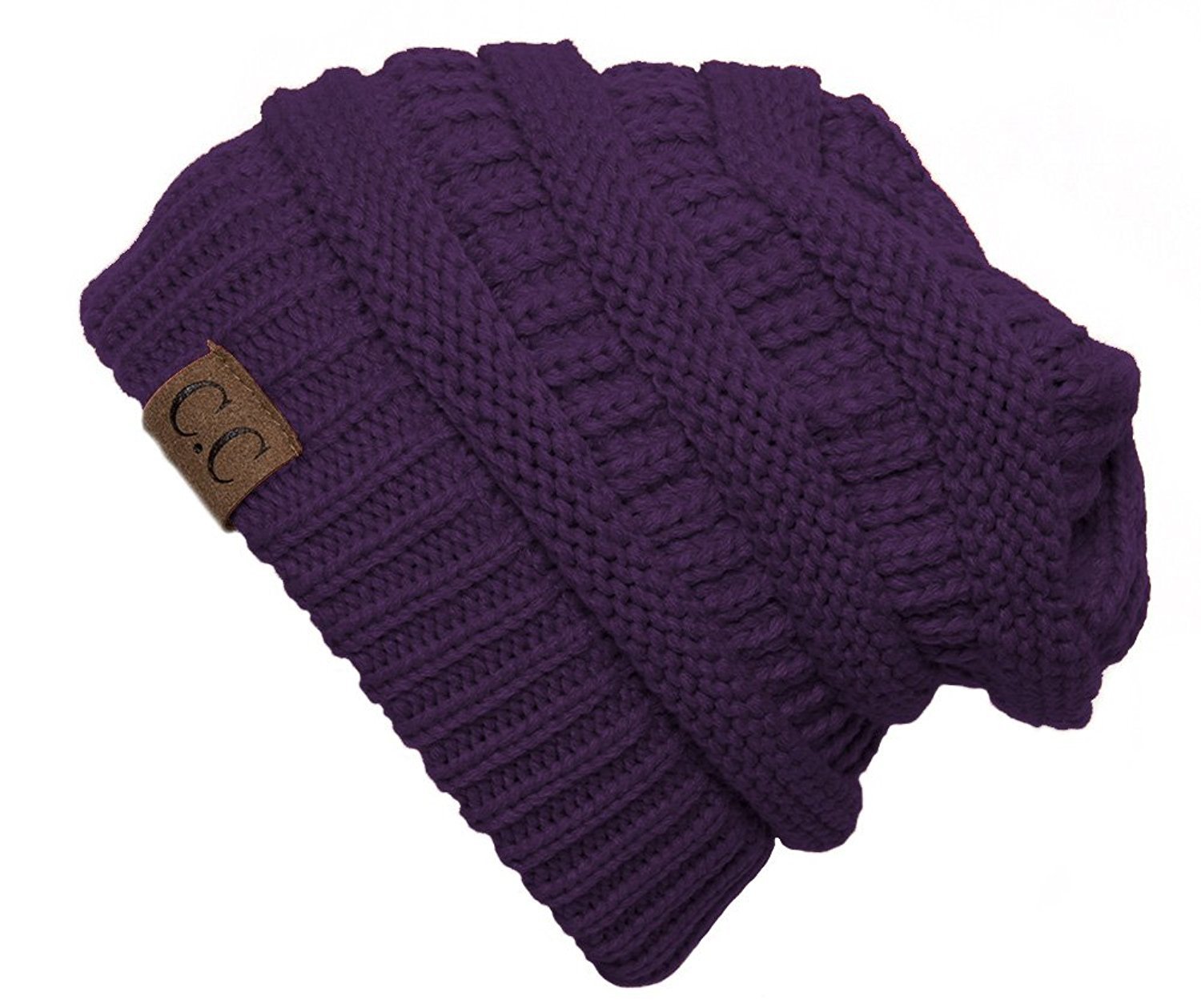 C.c Women's Purple Thick Knit Soft Stretch Beanie Cap