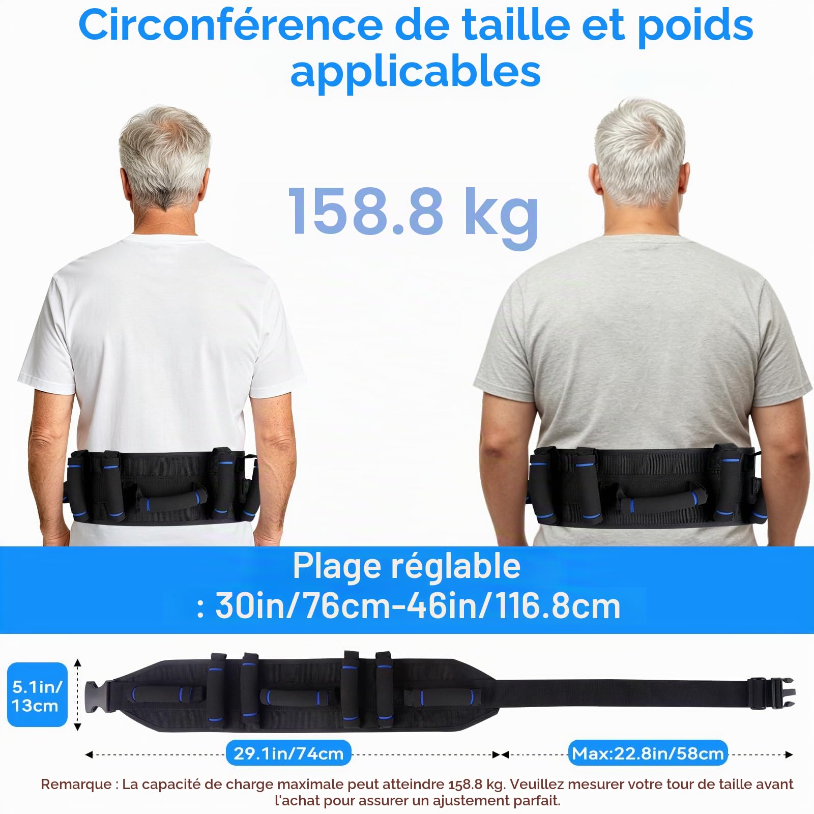 Ceinture de gait avec poignées, ceinture de transfert pour personnes âgées, ceintures de guise pour patients, ceintures de guêtre pour personnes âgées, poignées en caoutchouc