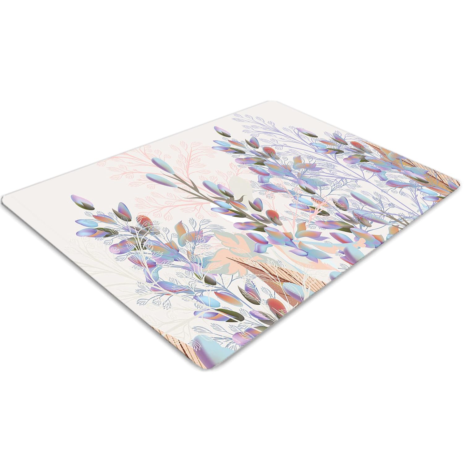 Tapis de Chaise 100x70 cm en PVC Transparent Motif Feuilles Pastel pour Sol de Bureau