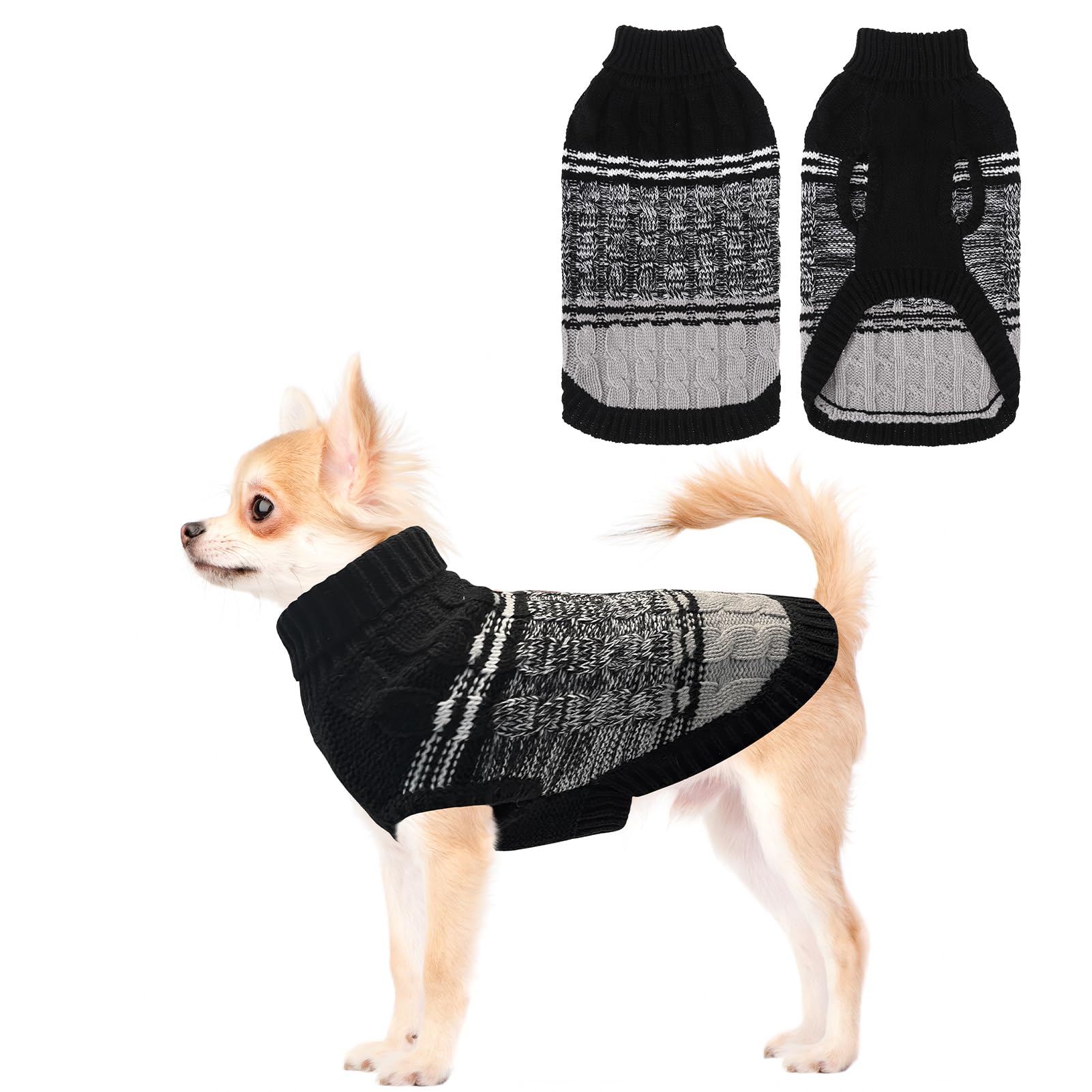 Mihachi Soft Warm Dog &amp; Cat Pullover - Women's &amp; Men's Pet Dogs &amp; Cats Sweater Shirt, Cold Weather Turtleneck with Leash Hole, Black XS