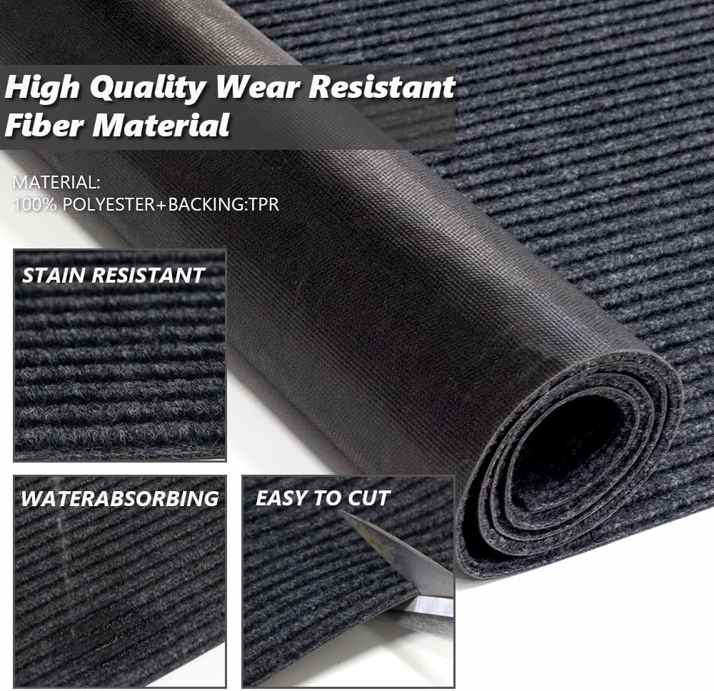 Runner Rug Carpet Runners, Indoor/Outdoor Hallway Custom Sizes Kitchen Entryway Bedroom Area Rugs with Natural Non-Slip Waterproof Rubber Backing, Garage Mat, Double Stripe, 2' x 6'