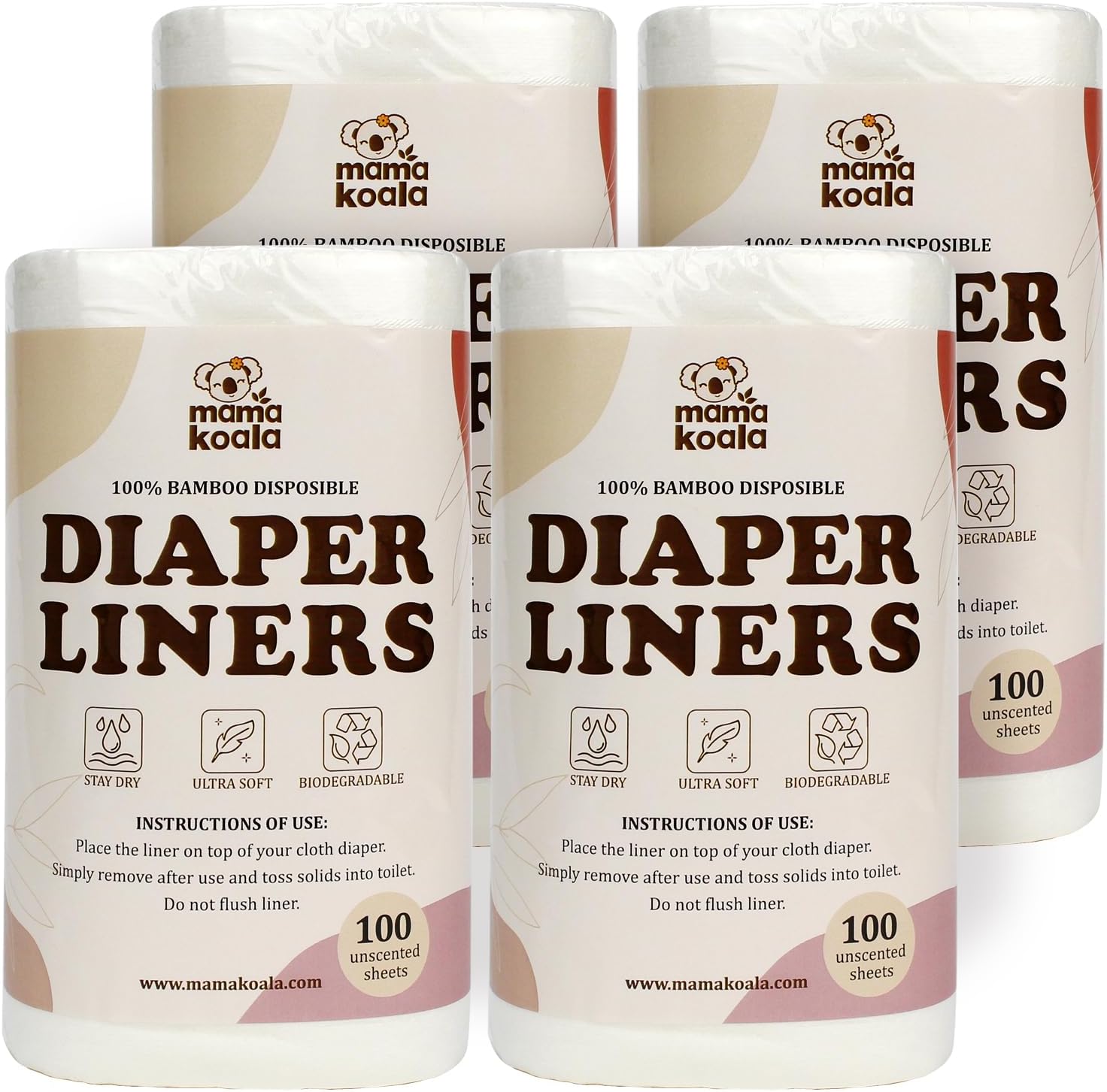 Mama Koala Disposable Natural Bboo Diaper Liners for Cloth Diapers, 400 Sheets (4 Pack)