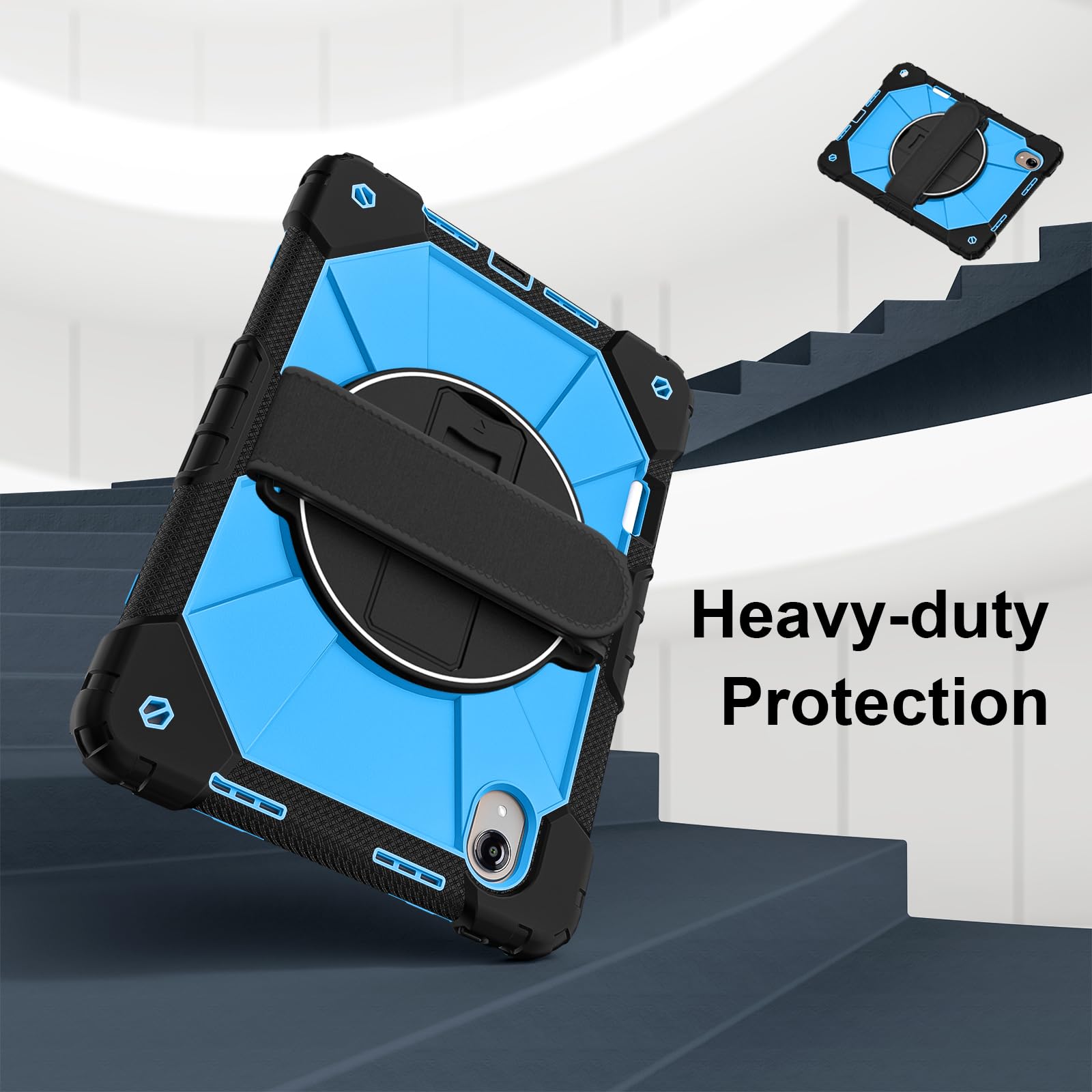 Custodia multifunzione per Lenovo Idea Tab Pro Gen 2 13" [TB390FU] / Xiaoxin Pro13 [TB376FC], custodia protettiva resistente con supporto girevole, portapenne, cinturino da polso e tracolla (nero blu)