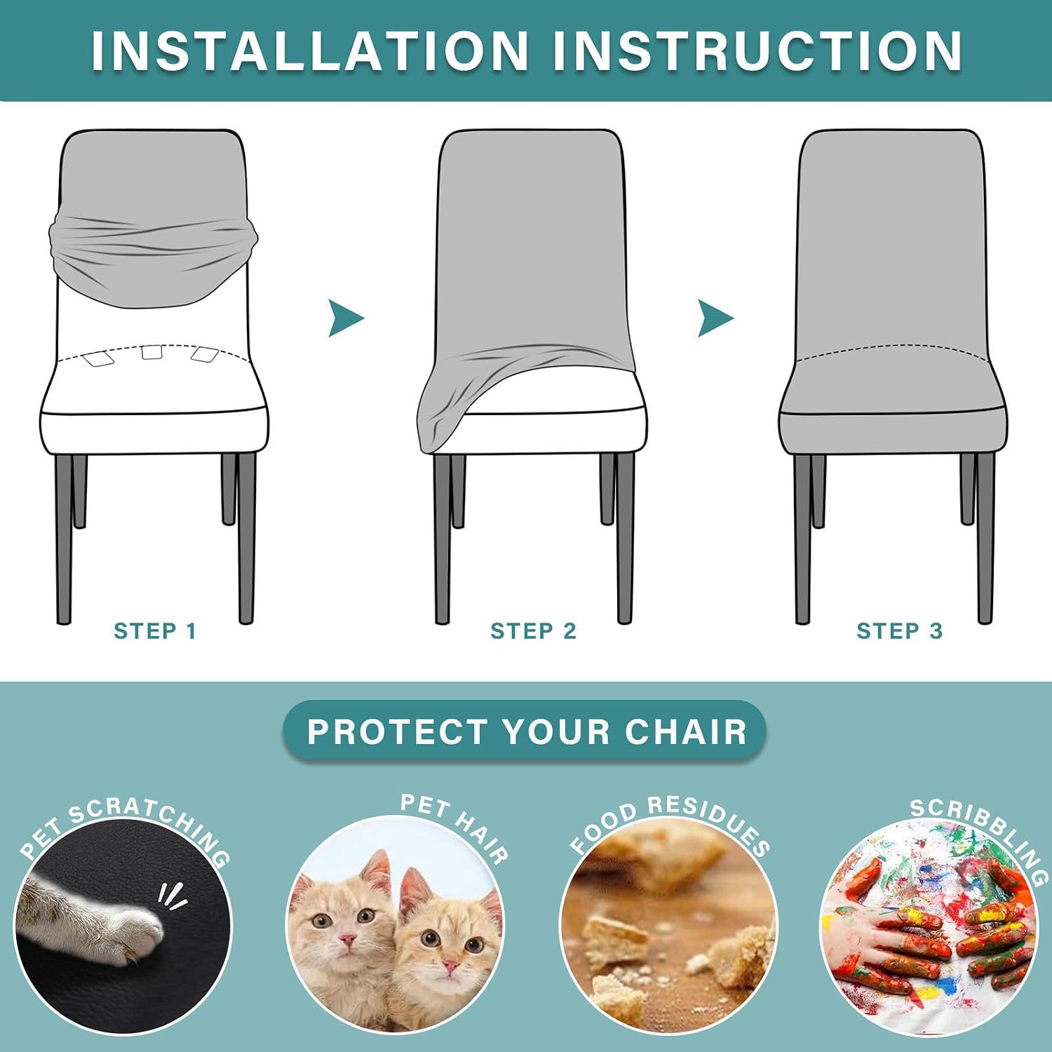 Waterproof PU Leather Arm Dining Chair Covers Protection Stretch Universal Slipcover For Curved Back Kitchen Living Room(Black,4 Pack)