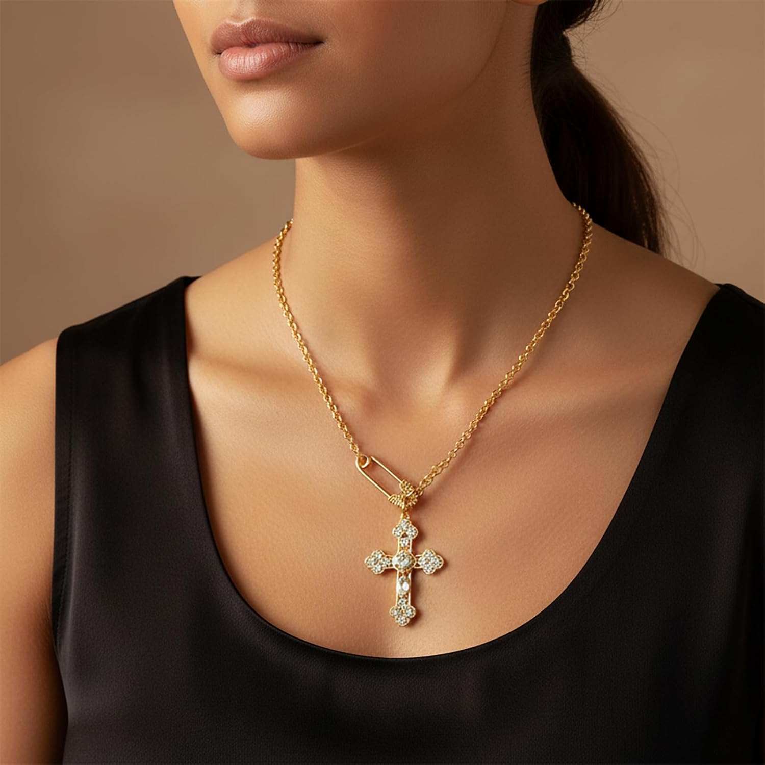 Gold Cross Necklace for Women Dainty 14K Gold Plated Cross Pendant Necklace Trendy Faith Charm Necklaces for Women Easter Religious Jewelry Christian Gifts - Image 2