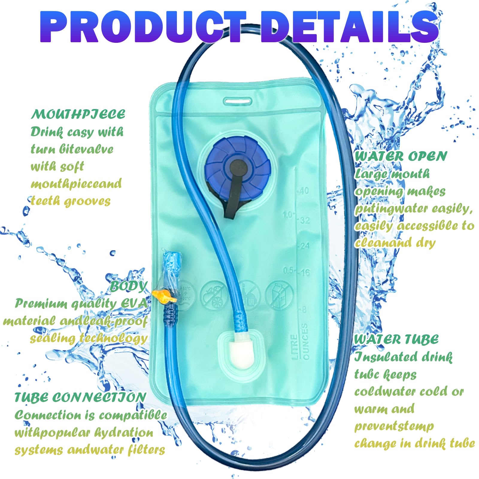 DKDDSSS 2 Pezzi Sacca Idrica 1L, Sacca Acqua per Zaino, Sacca Idratazione Portatile, Sacca Idrica con Apertura Larga, Sacca Idrica a Prova di Perdite, Sacca Acqua Trekking per Ciclismo e Campeggio