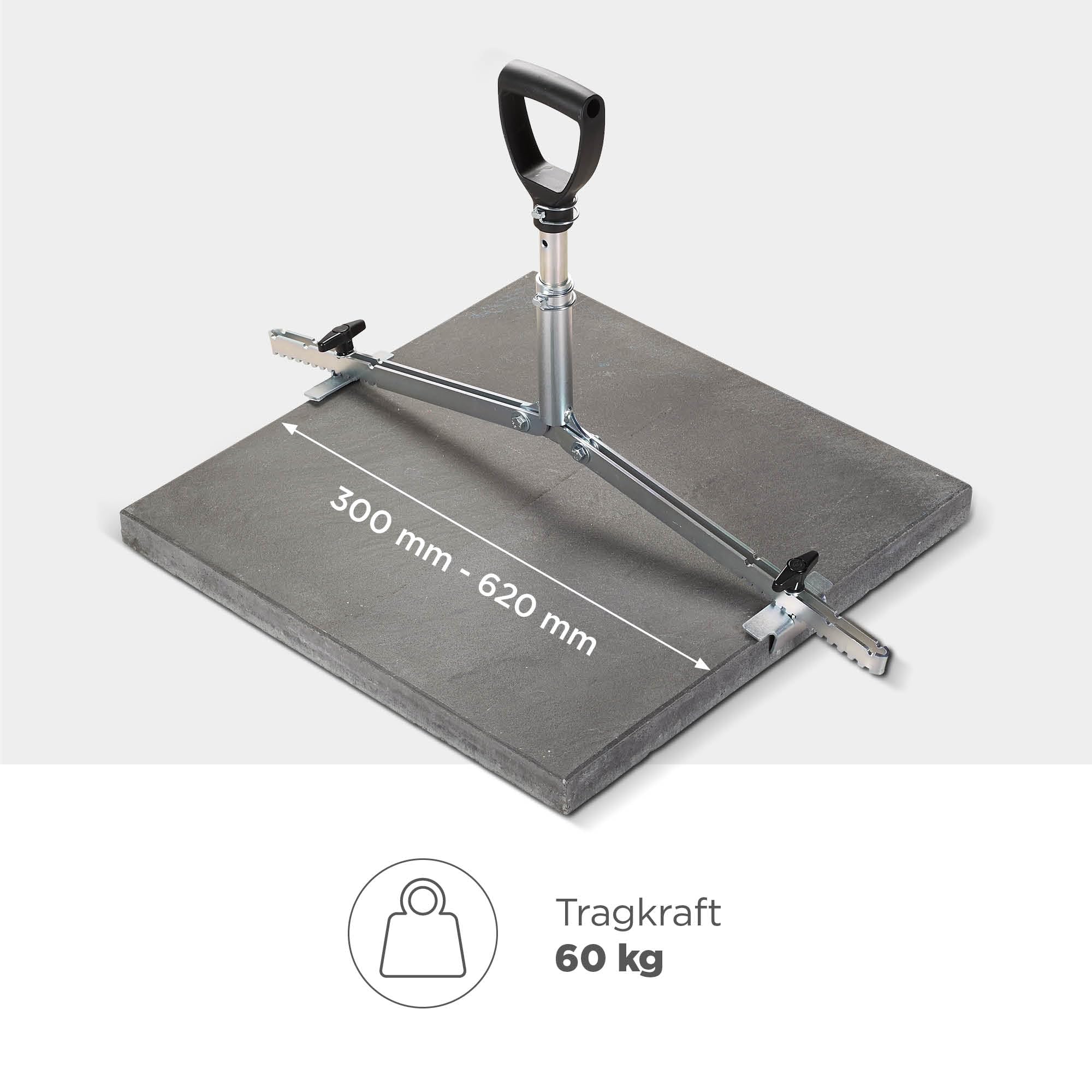 blizz-z Ergo-Plattenheber mit verstellbaren Teleskopgriff (Spannweite: 300 mm - 620 mm) | Tragkraft bis 60 kg | Verlegen von schwerer großformatiger Platten | Made in Germany