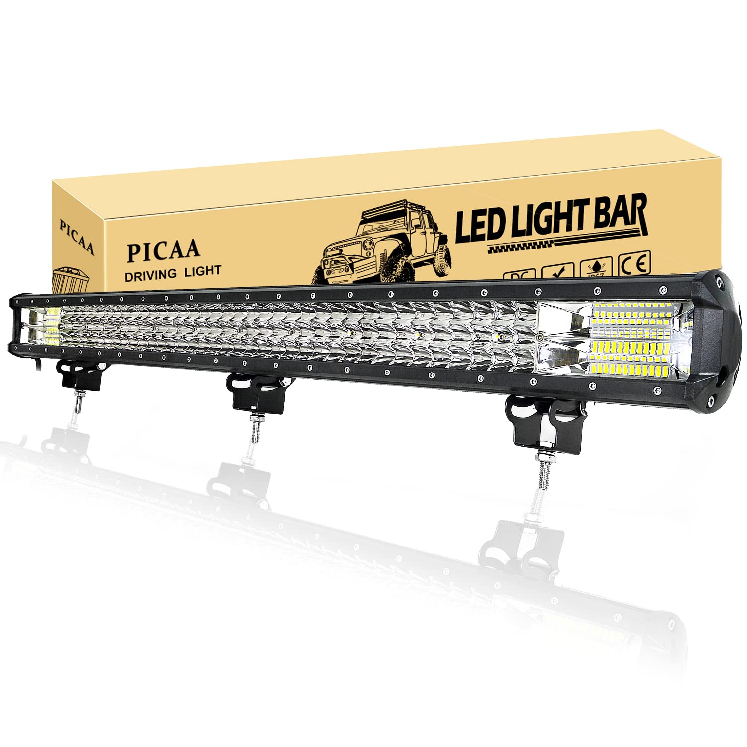 PICAA Reflektor roboczy LED, 86 cm, 468 W, belka świetlna, 12 V, 24 V, 6000 K, dodatkowy reflektor do baru, reflektor punktowy, oświetlenie robocze, do SUV, offroad, ATV, traktora, 4 x 4
