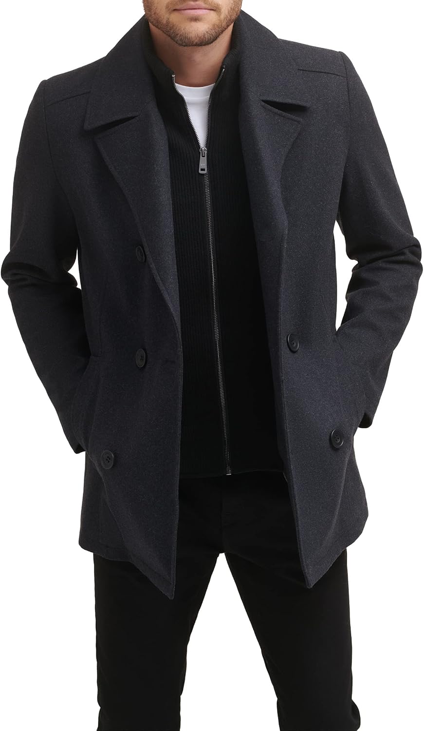 Stylish Men's Kenneth Cole Wool Top Coat Layered Look