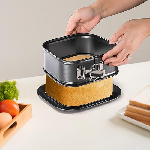 Miniatura 5 de SOUJOY Juego de 2 moldes para tartas Springform, molde cuadrado antiadherente para tartas de queso, molde para pasteles con parte inferior