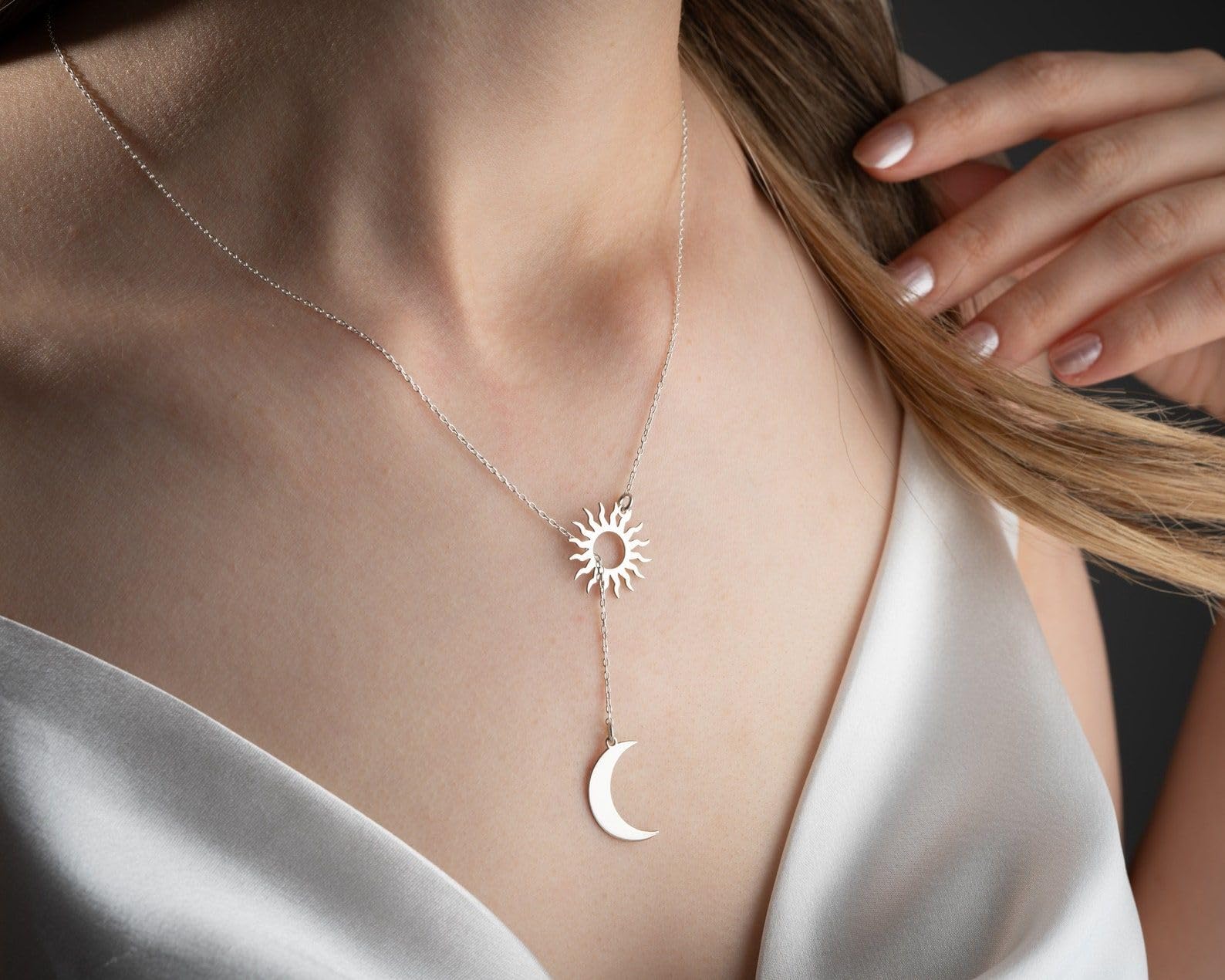 Oro sole e luna coppia collana, sole luna set argento amicizia ciondolo
