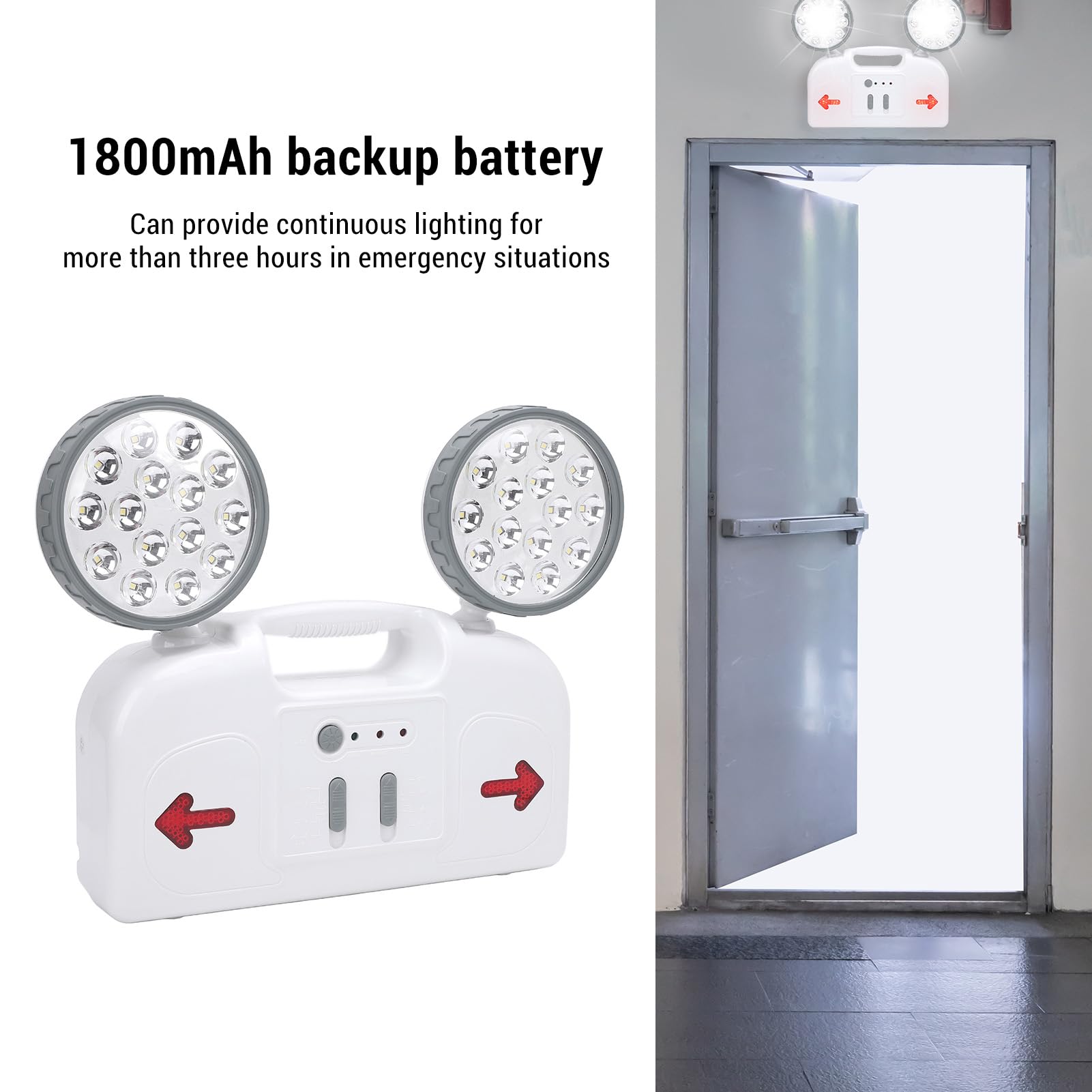 KANASI Luz de emergencia LED 2 lámparas Luz de emergencia de salida de alto brillo con batería de respaldo de 3 horas