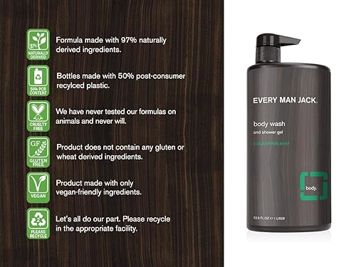Miniatura 2 de Every Man Jack Gel de gel corporal para hombre menta de eucalipto paquete individual de 338 onzas 2 botellas incluidas derivadas naturales sin