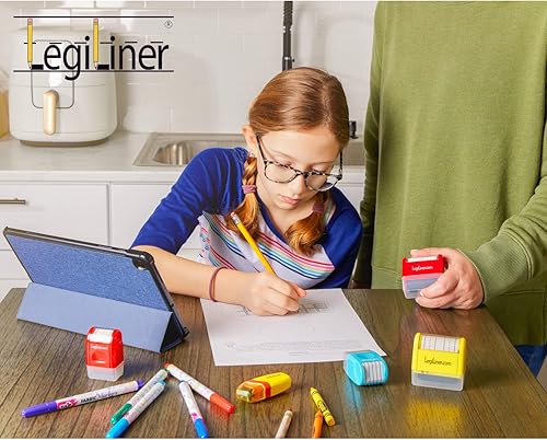 Miniatura 4 de LEGILINER Sello para profesor de cuadrados pequeños (negro) - Patrón de tinta rodante para escritura a mano, matemáticas, fracciones, gráficos. Uso