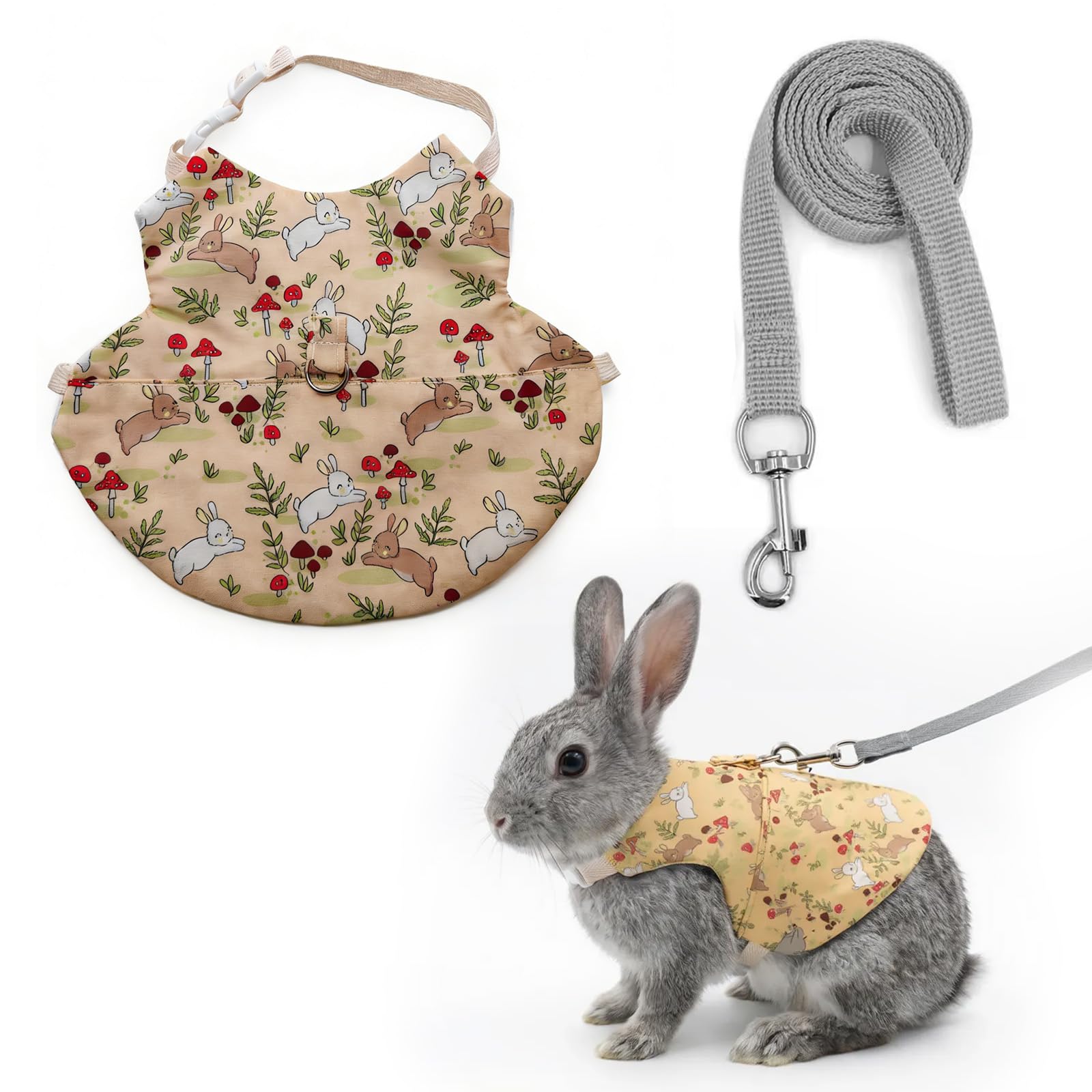 Rabbit Harness and Leash Set for Outdoor Training Camping Walking Escape Proof Clothes Bunny Outfits for Rabbits, Kittens, Ferrets, Guinea Pigs (yellow, L)