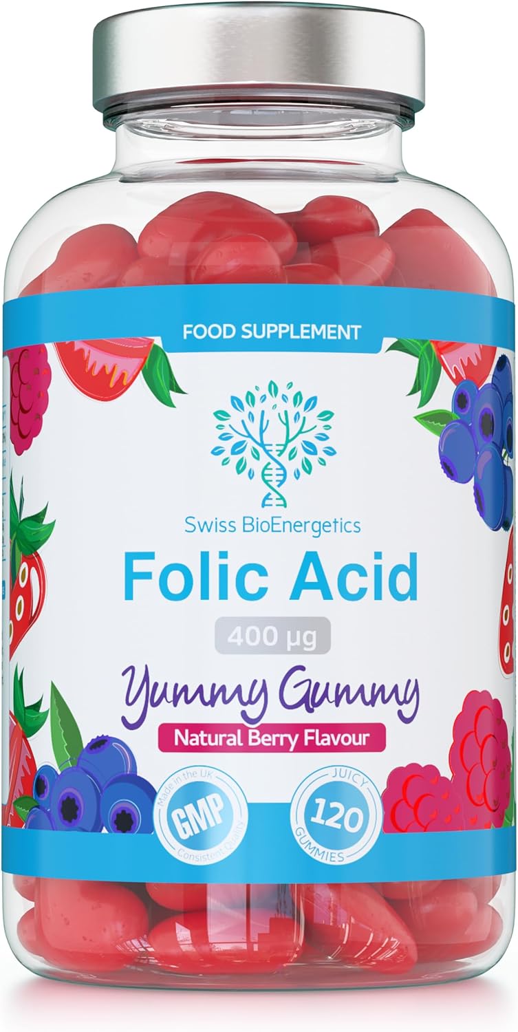 Folic Acid Gummies 400μg, 120 Natural Berry Flavoured & Vegan Gummies