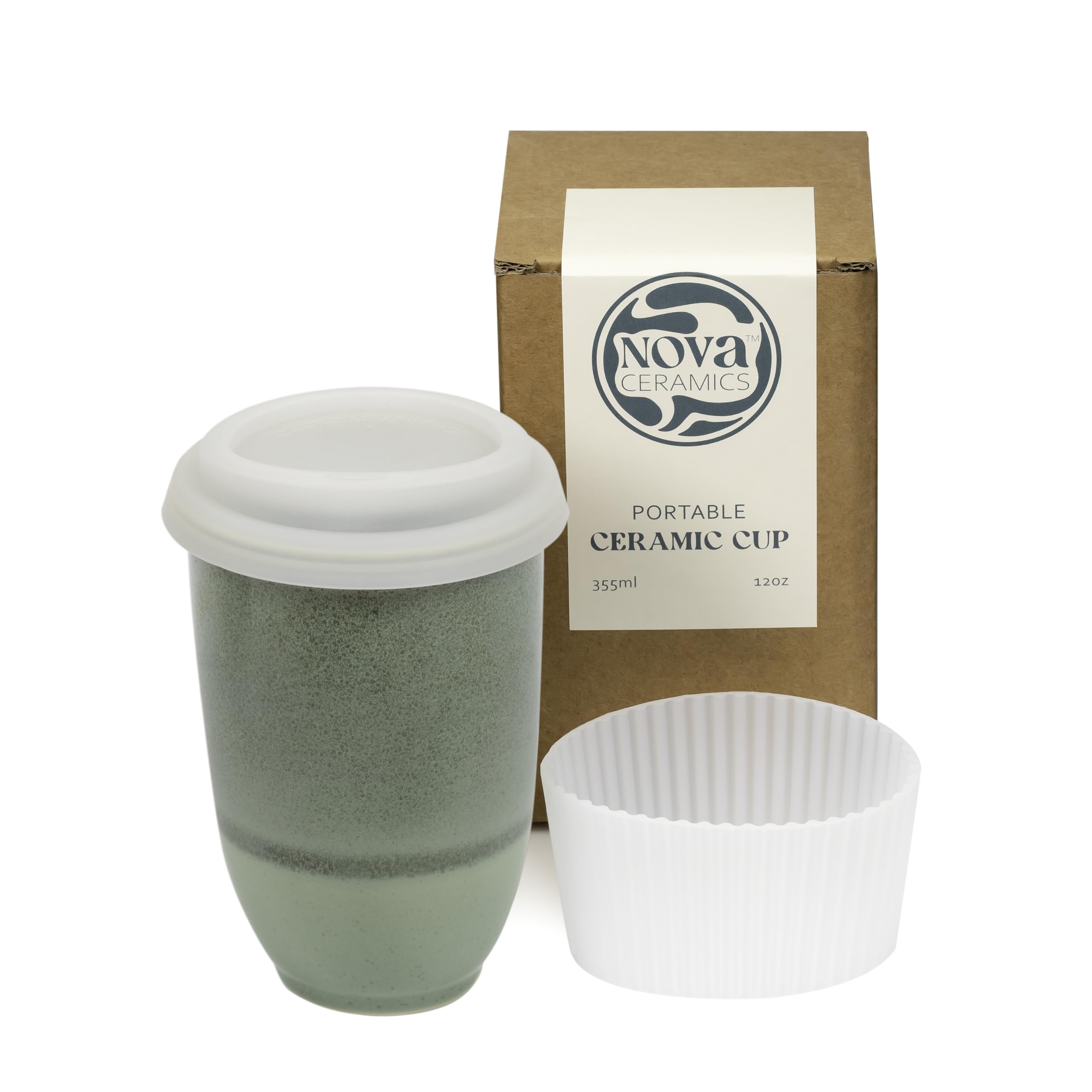 NOVA CERAMICS Travel Mug – Travel Coffee Tumbler – On the Go Coffee Mug – Microwave &amp; Dishwasher Safe Green CoffeeTumbler - Gifts for Women Men Him Her – 12oz – Emerald