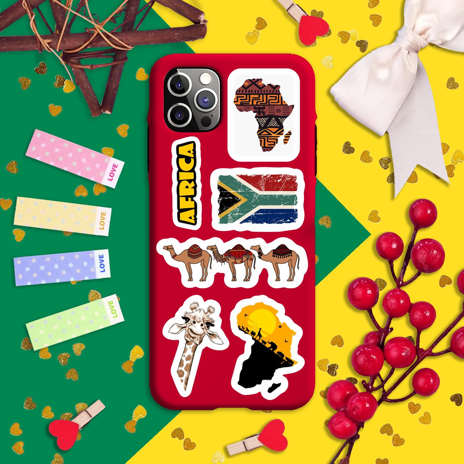 BulbaCraft Africa Stickers for Water Bottle and Laptop - African Party Supplies & Decorations, Waterproof Vinyl Decals, Kenya, Nigeria, Ghana Stickers, Gifts for Women & Men