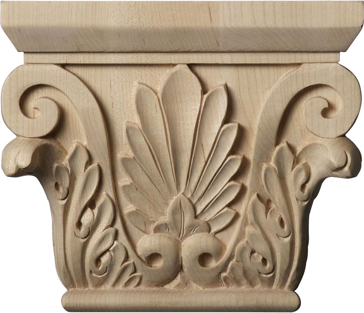 Ekena CAP06X02X05CHAL 6 4 3/8" BW x 2 5 1/2" H Small Chesterfield Capital (Fits Pilasters up to 3 7/8" W x 1" D), Alder