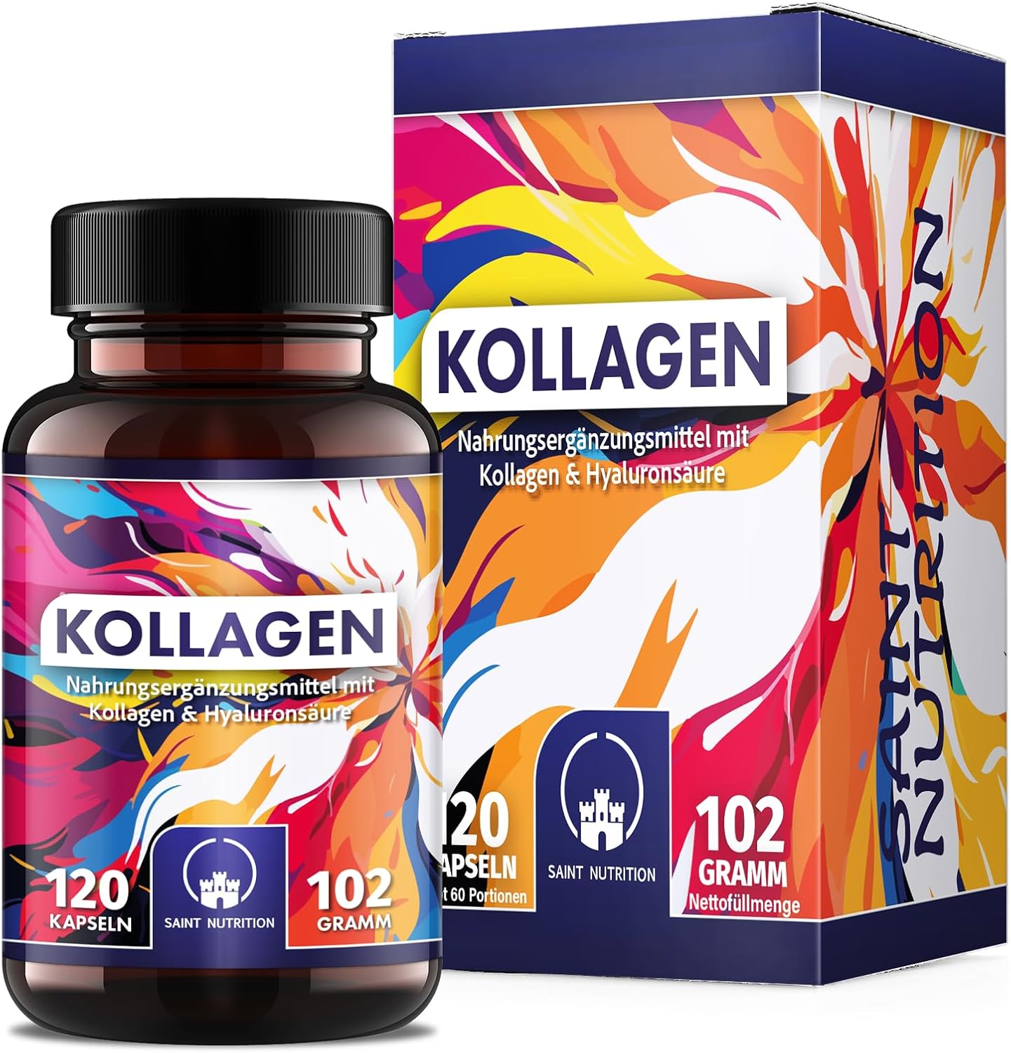 NIEUW: Saint Nutrition® collageen + hyaluron capsules hoge dosis 1000 mg dagelijkse dosis met vitamine C, MSM, zink & biotine – voedingssupplement voor huid, haar en nagels – 120 capsules