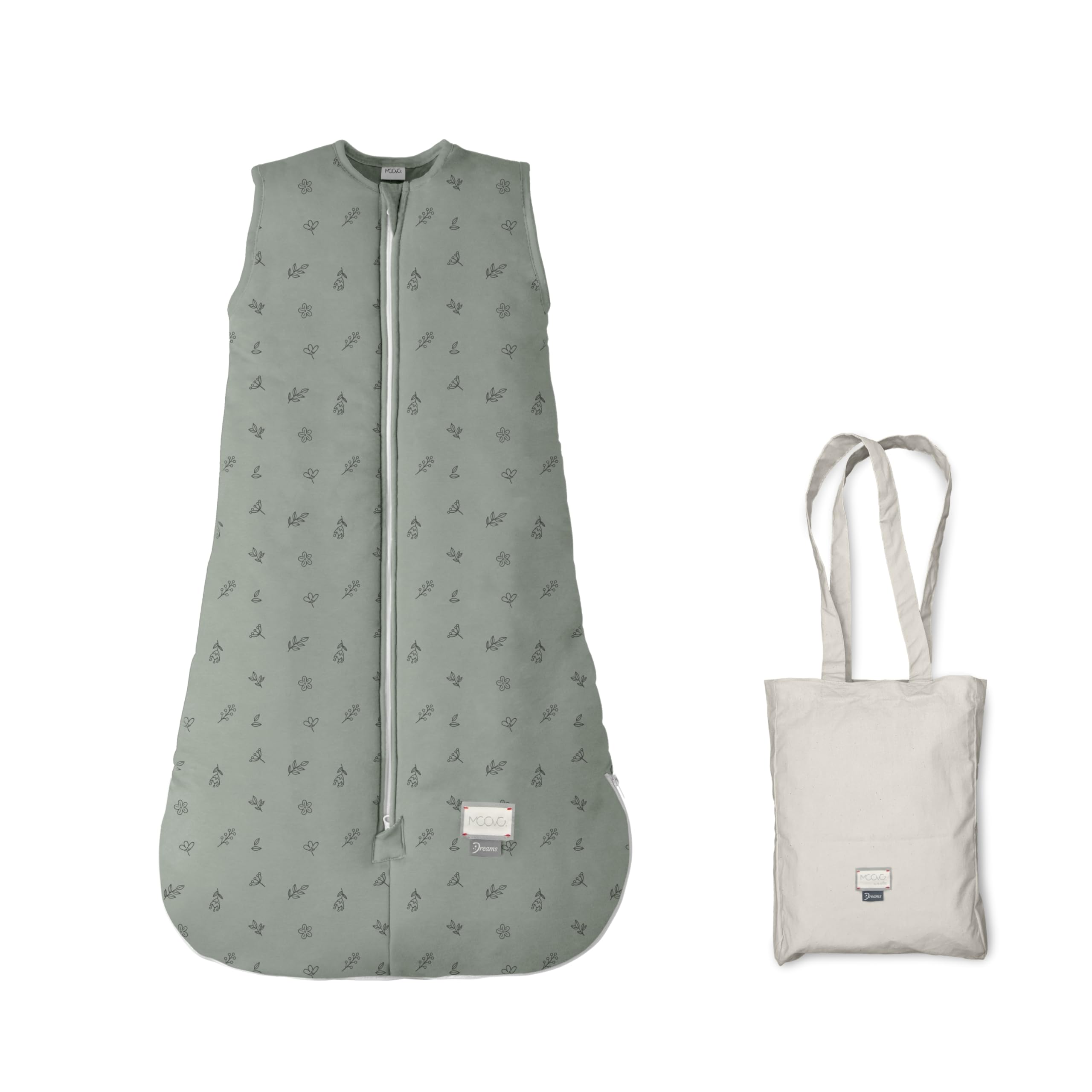 Nuvita MOOVO DREAMS Sacco Nanna Primaverile 90300 TOG 1.5 Smanicato in Cotone Biologico | Sacco Nanna Neonato con Cerniera Centrale e Laterale | Leggero per Primavera ed Estate - Sage Green, 6-18M