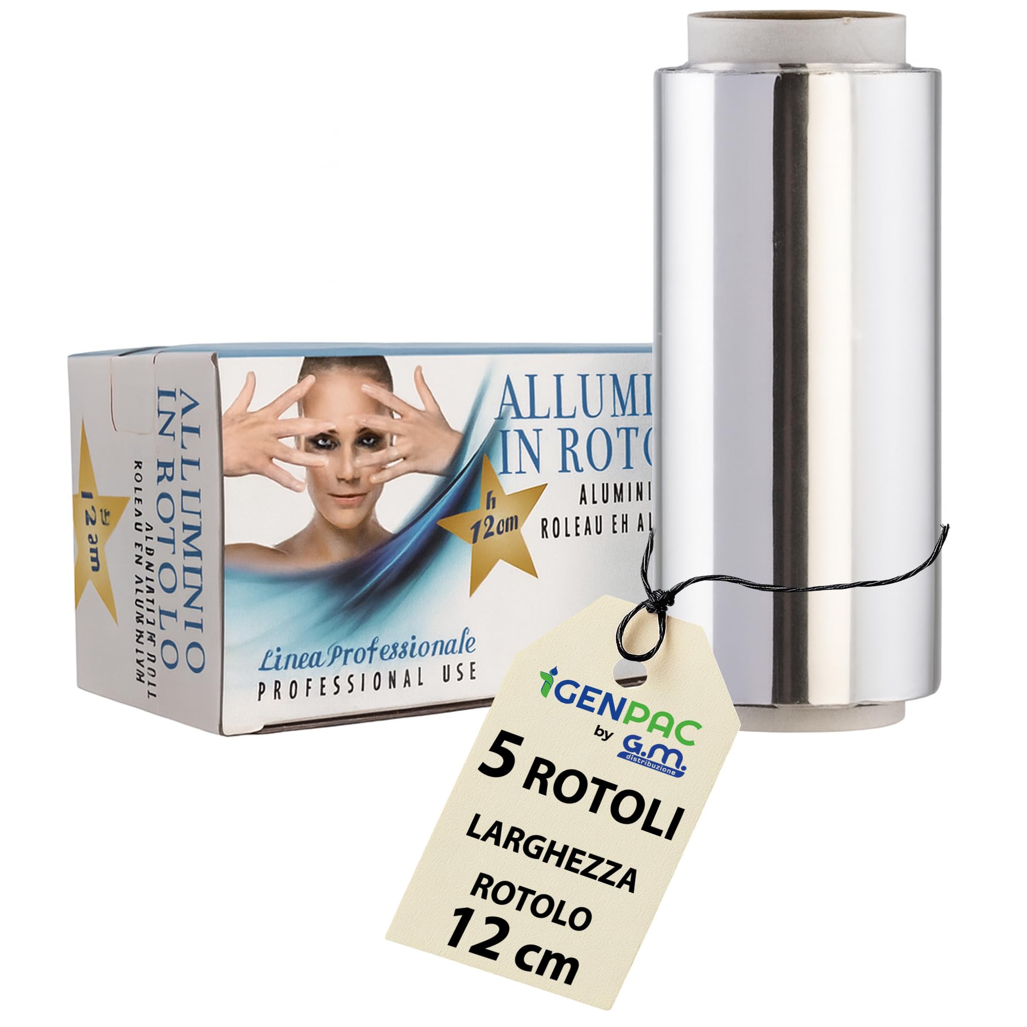 GM 5 Rotoli Meches Alluminio 12 cm Larghezza – 100 m Lunghezza – Stagnola Professionale 15 Micron Parrucchieri – Carta Alluminio Colpi di Sole, Balayage, Decolorazioni, Manicure e Pedicure